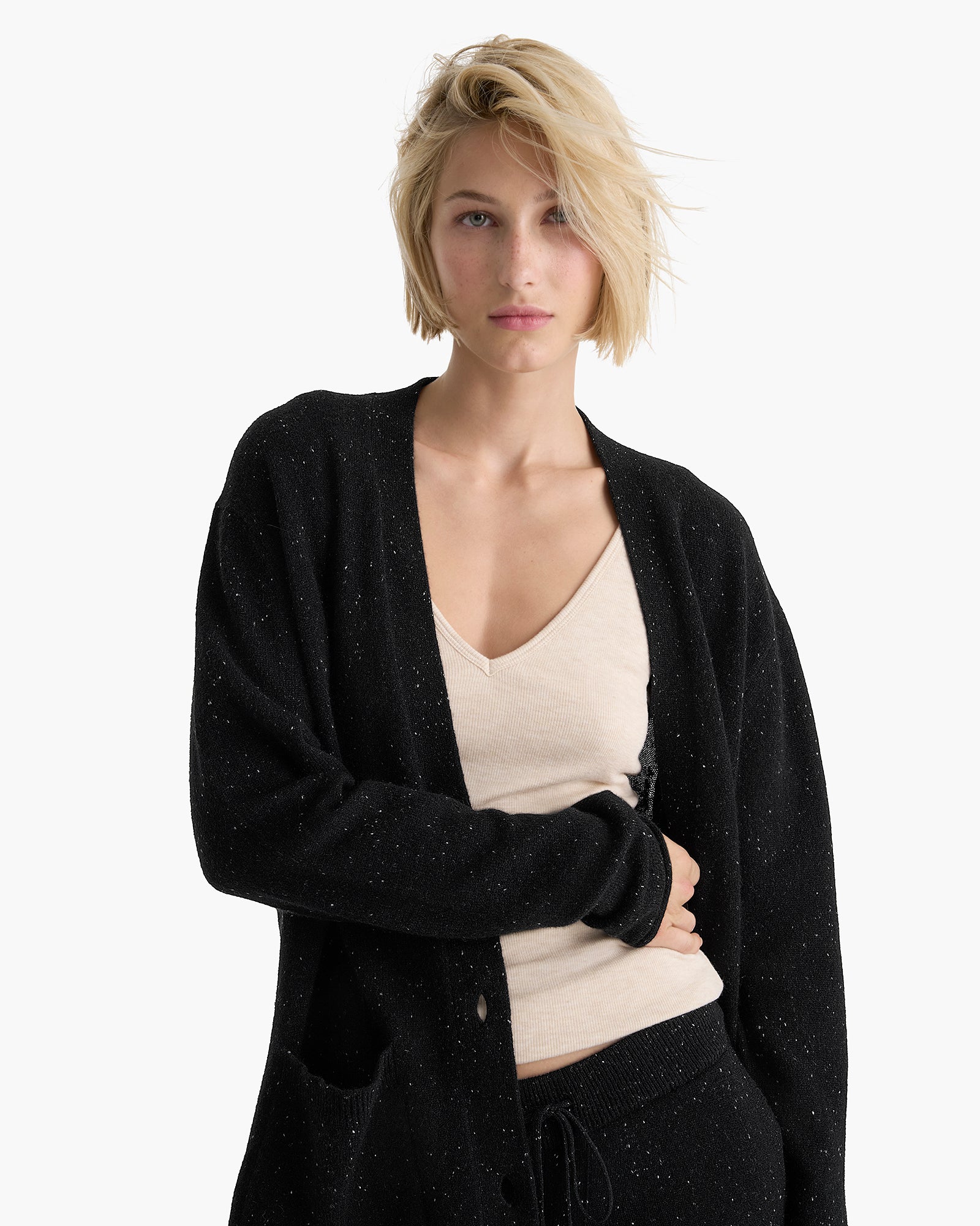 Donegal Cashmere Grandpa Cardigan - Black