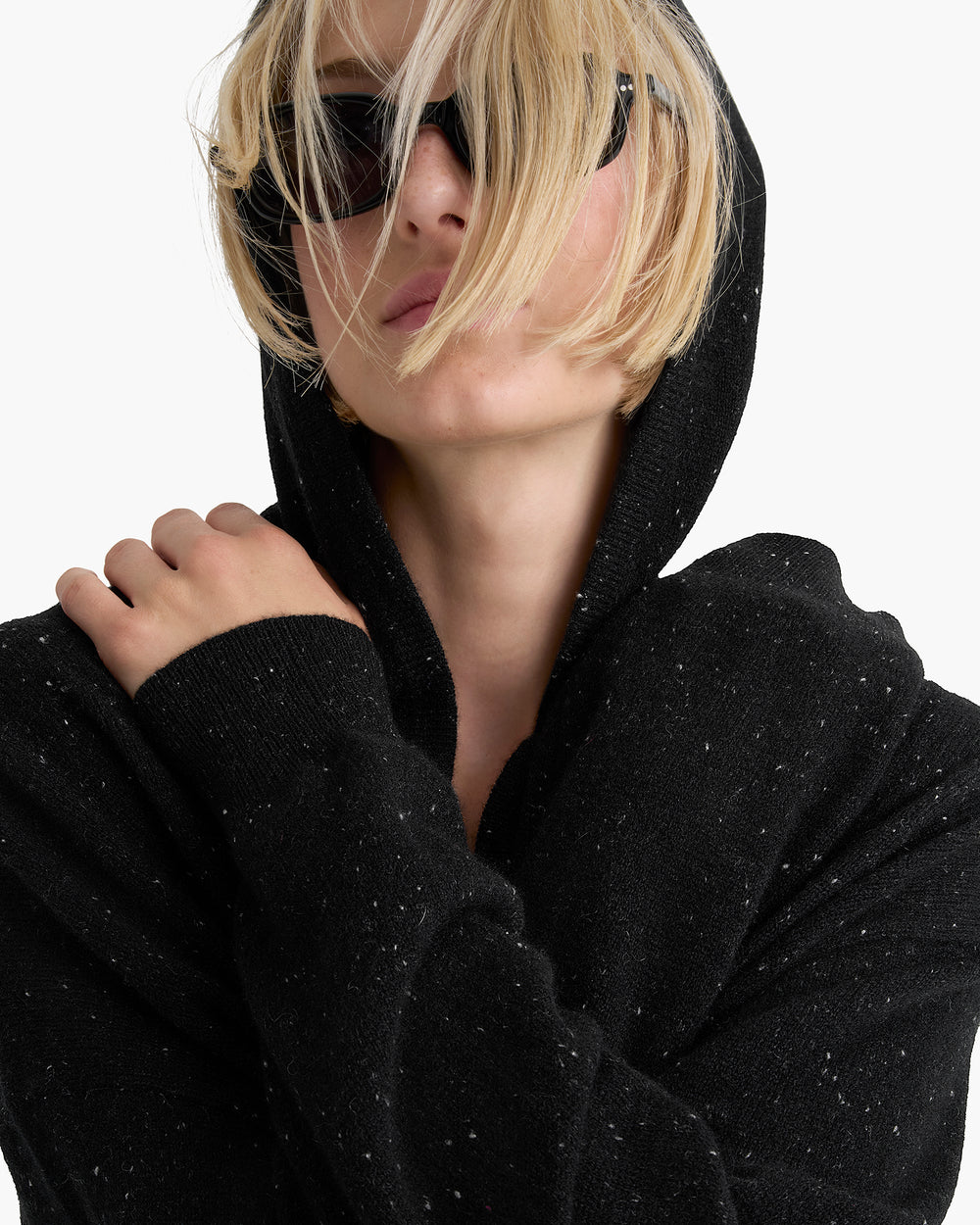 Donegal Cashmere Zip-Up Hoodie - Black