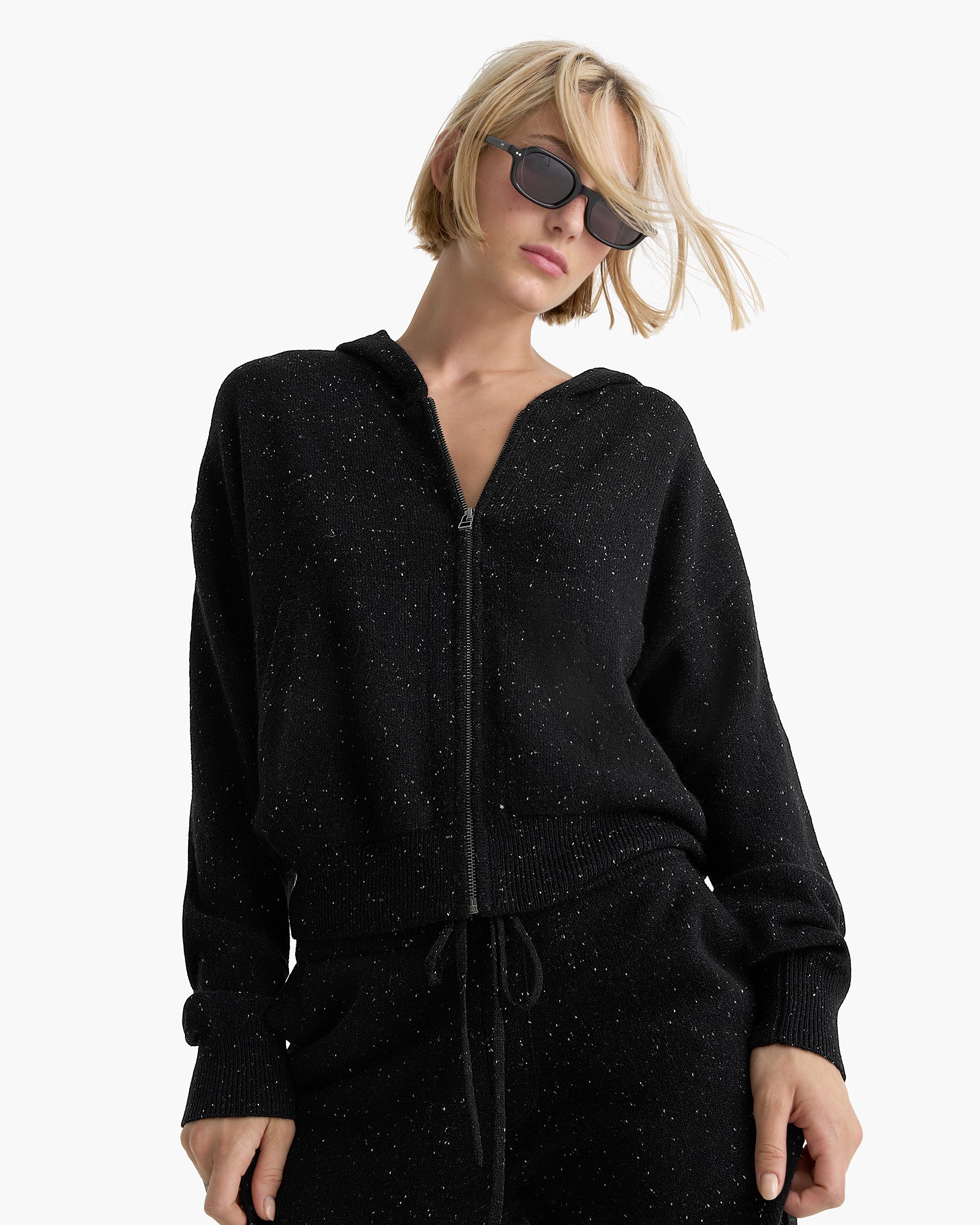 Donegal Cashmere Zip-Up Hoodie - Black