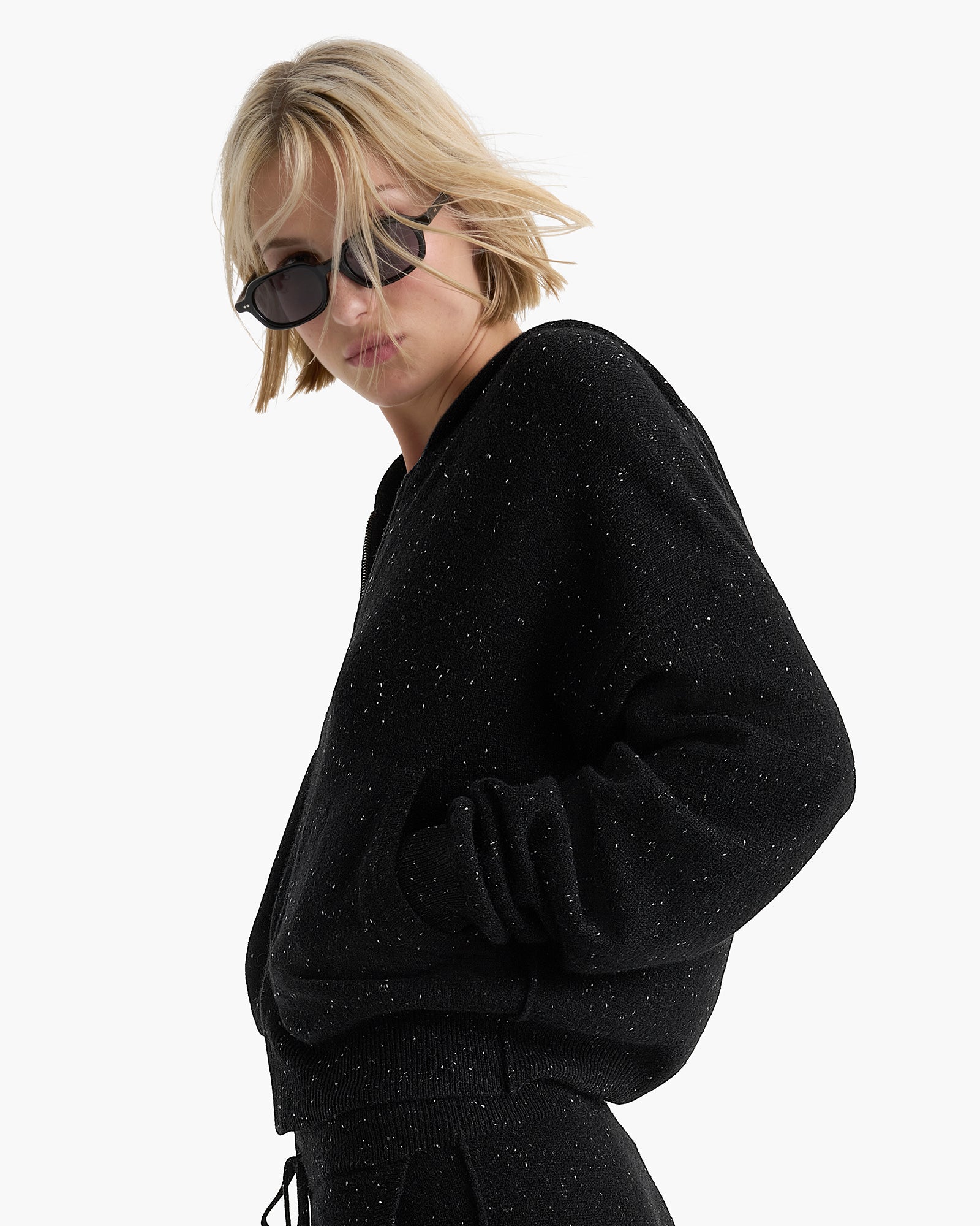 Donegal Cashmere Zip-Up Hoodie - Black
