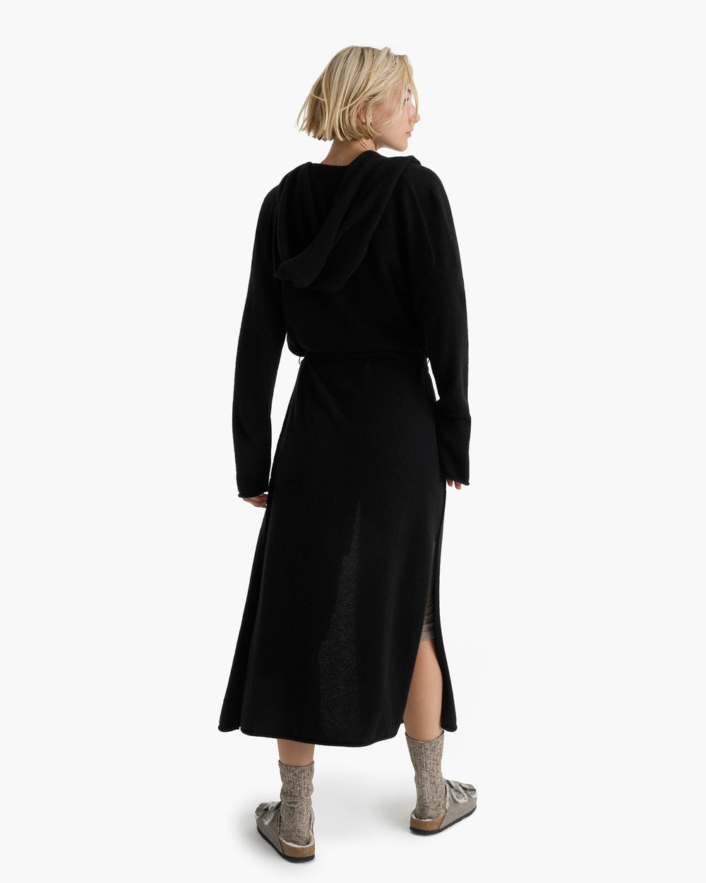 Cashmere Hooded Bathrobe - Black