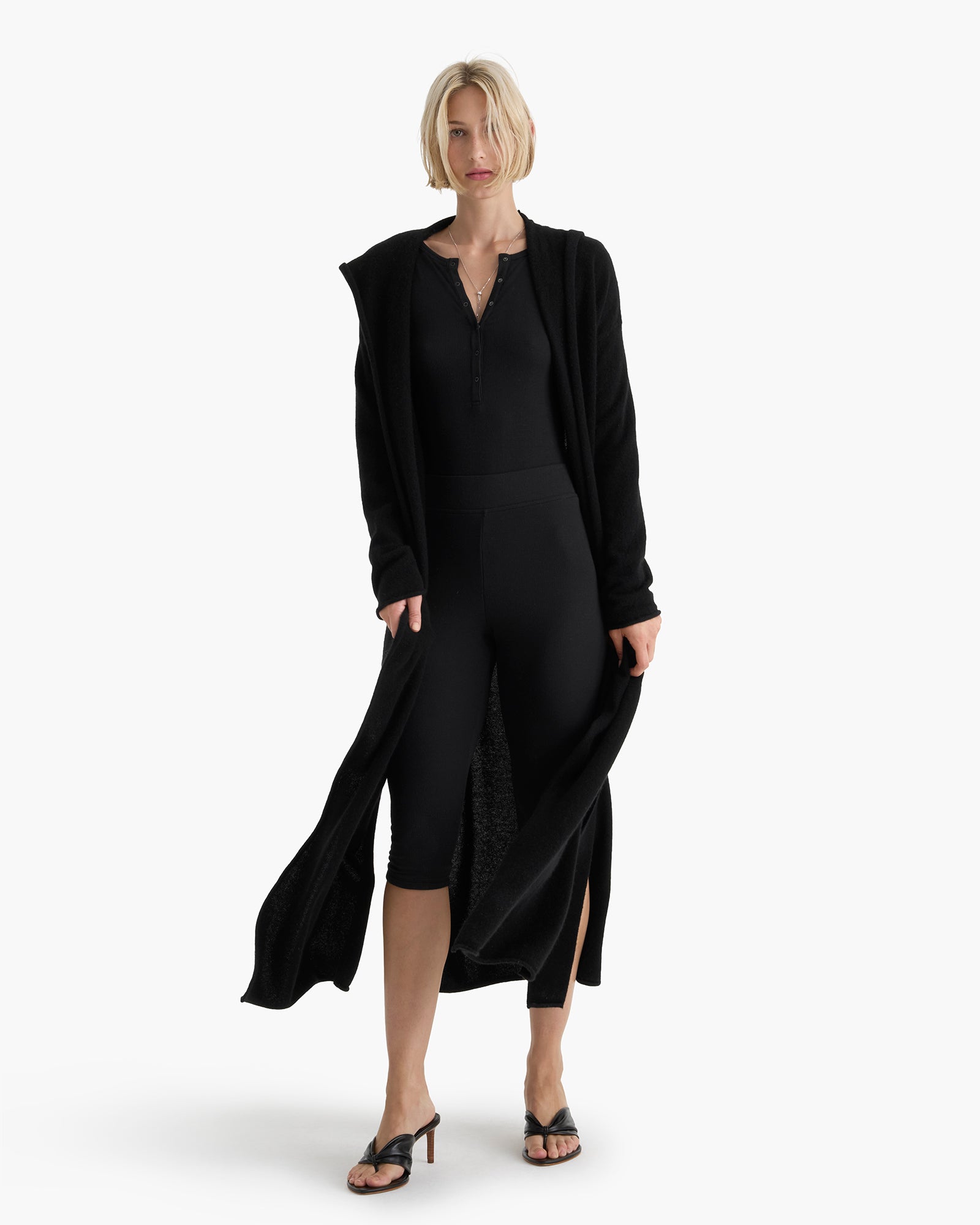 Cashmere Hooded Bathrobe - Black