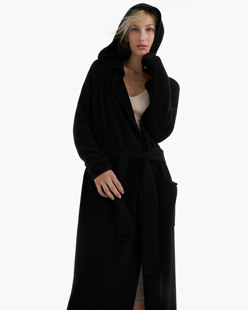 Cashmere Hooded Bathrobe - Black