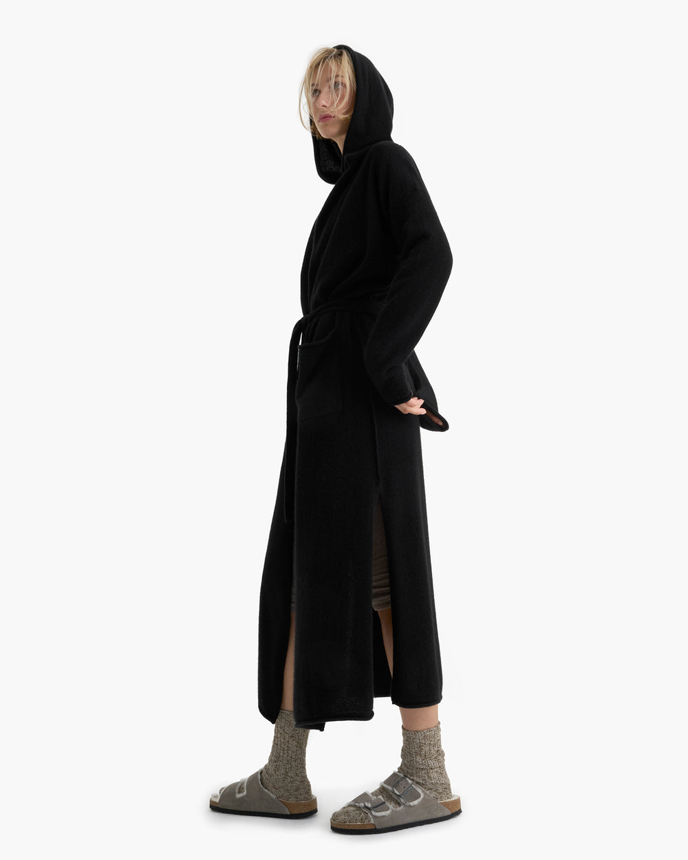 Cashmere Hooded Bathrobe - Black
