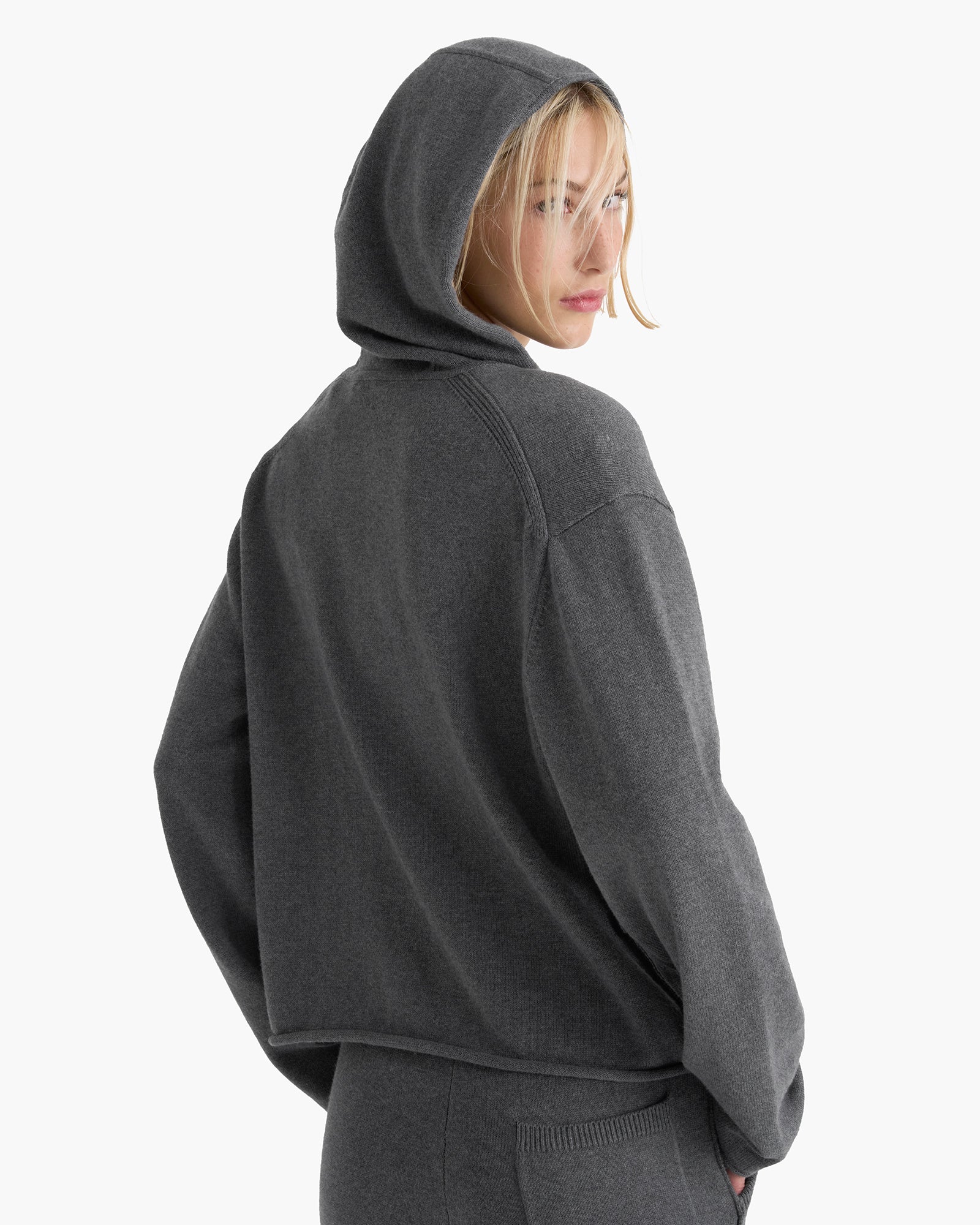 Cotton Cashmere Zip Up Hoodie - Dark Heather Grey