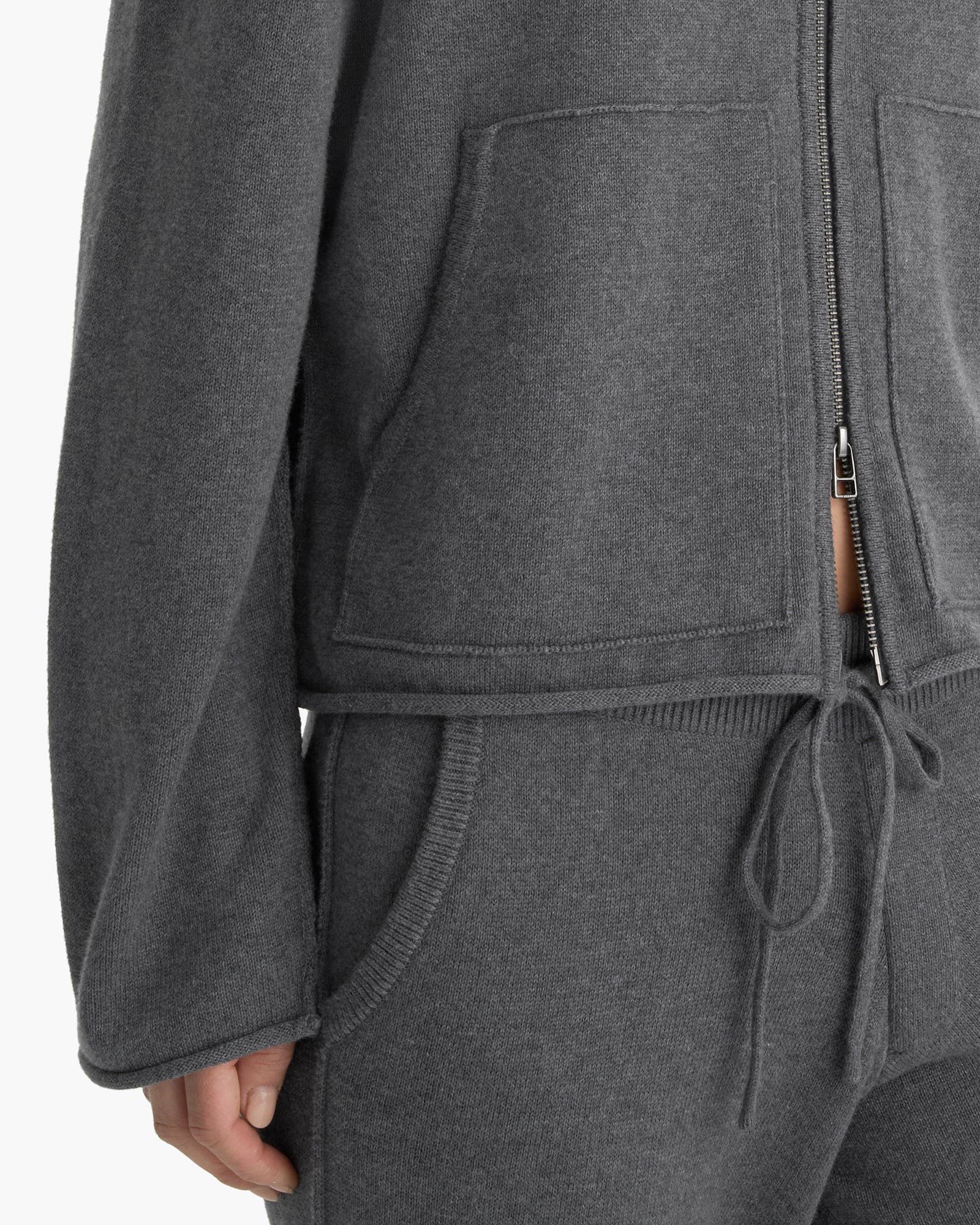 Cotton Cashmere Zip Up Hoodie - Dark Heather Grey