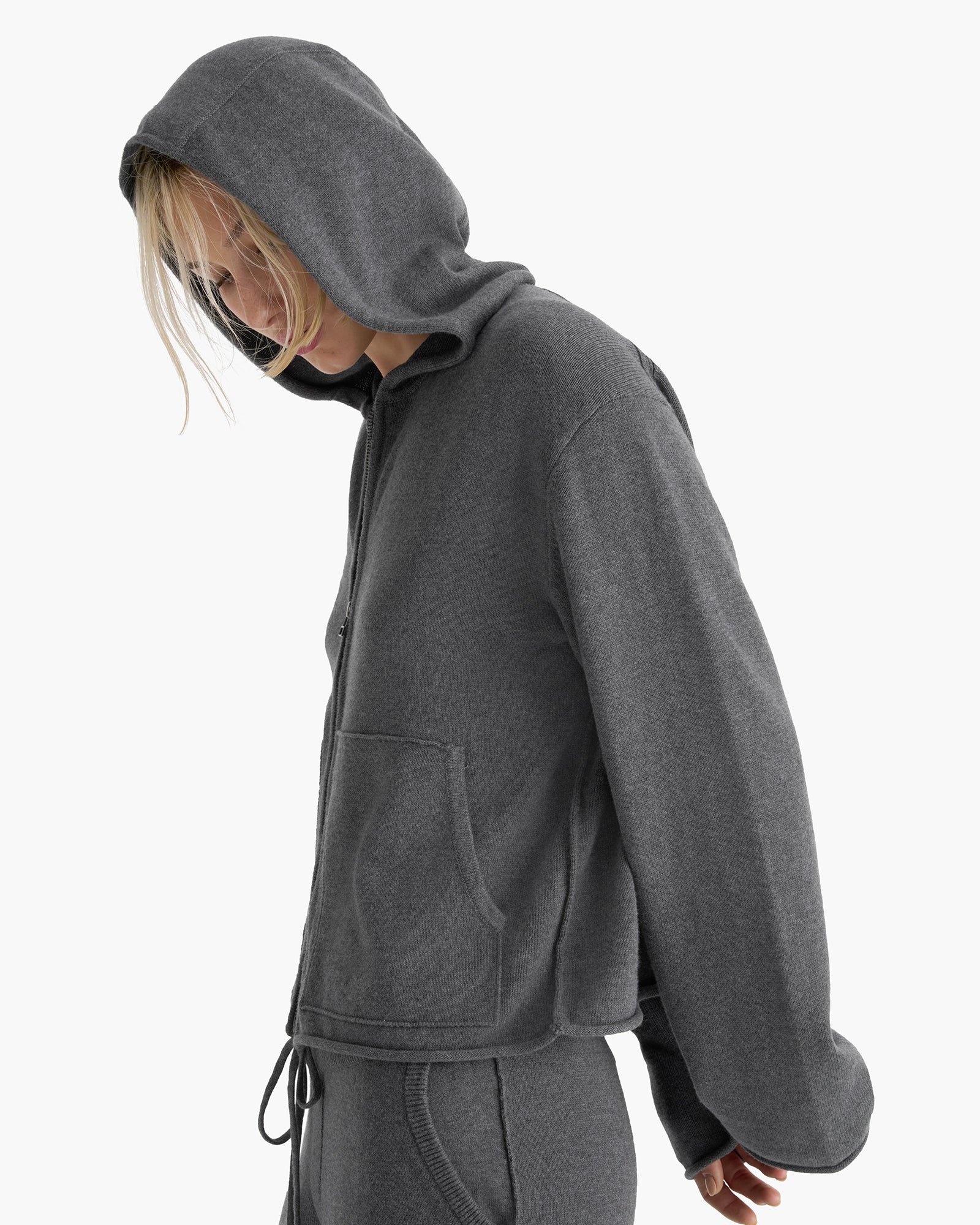 Cotton Cashmere Zip Up Hoodie - Dark Heather Grey