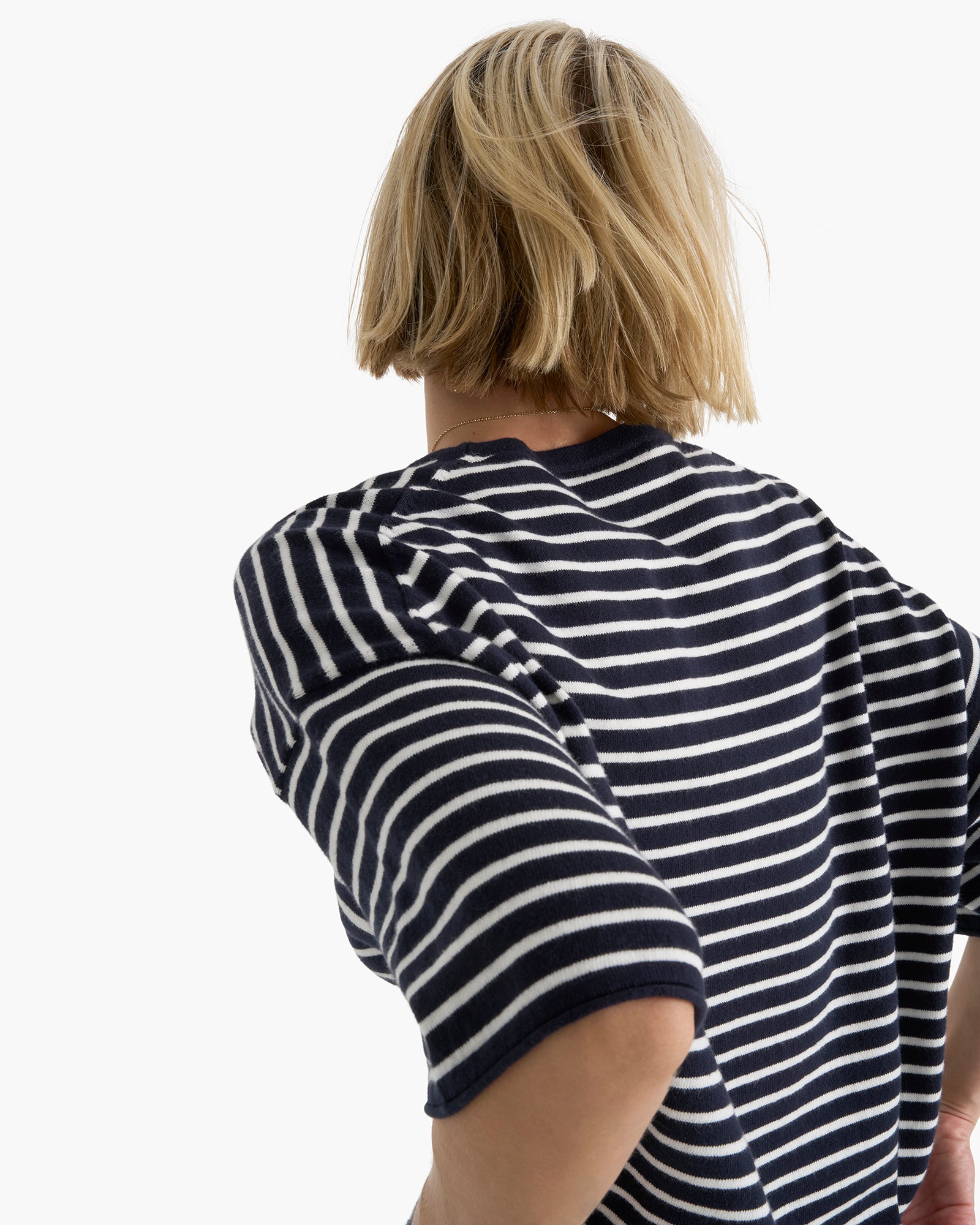 Cotton Cashmere Oversized Striped Crew Neck Tee - Midnight Chalk