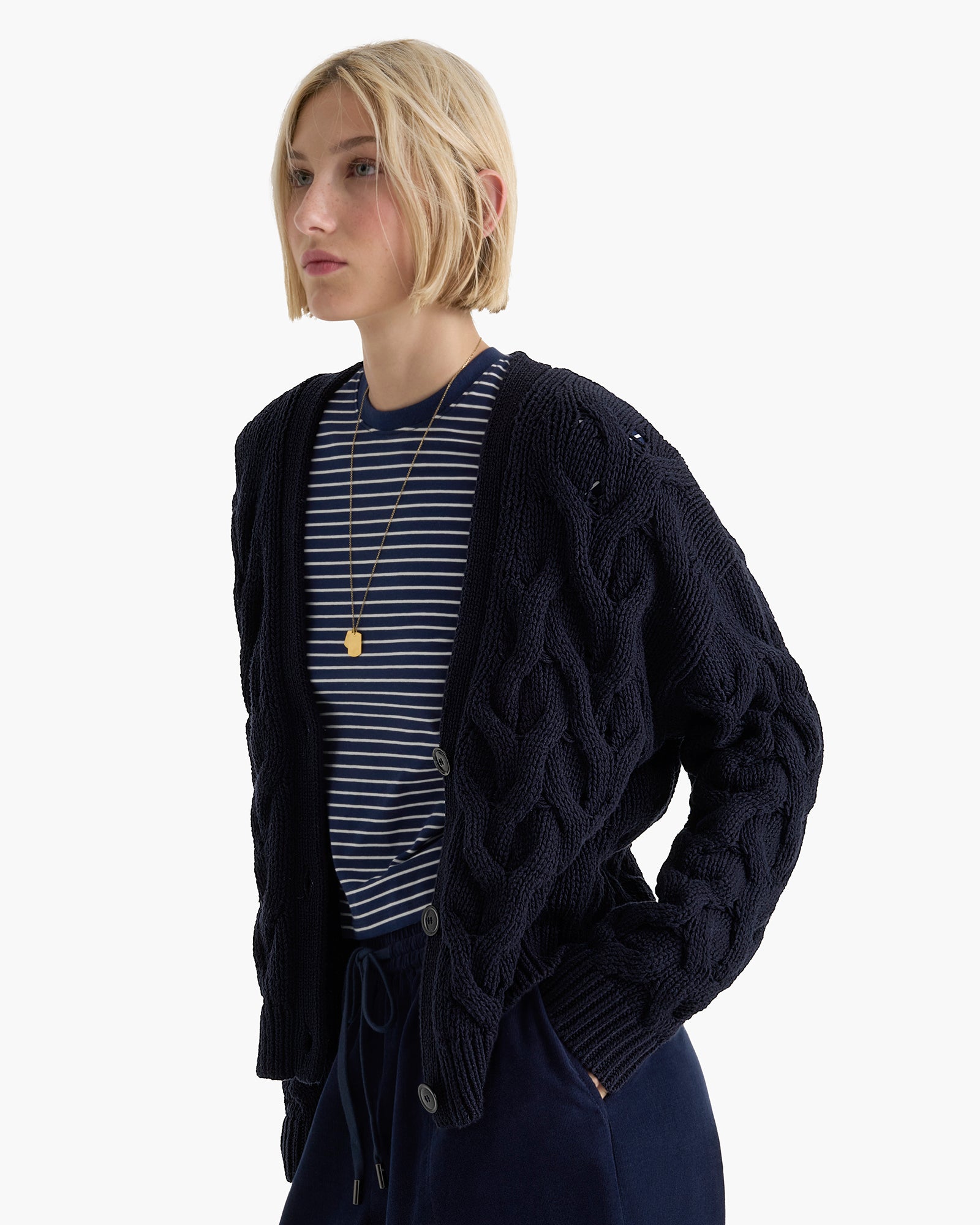 トップス mie ajunar toy knit cardigan Cotton Cashmere Air Cardigan - Midnight – ATM Anthony Thomas Melillo