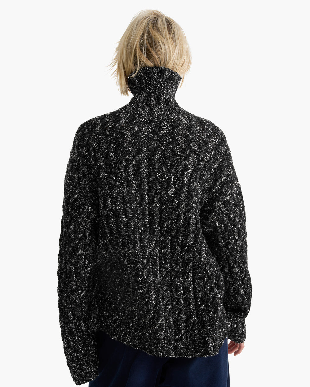 Marled Cotton Wool Blend Turtle Neck - Black Marl