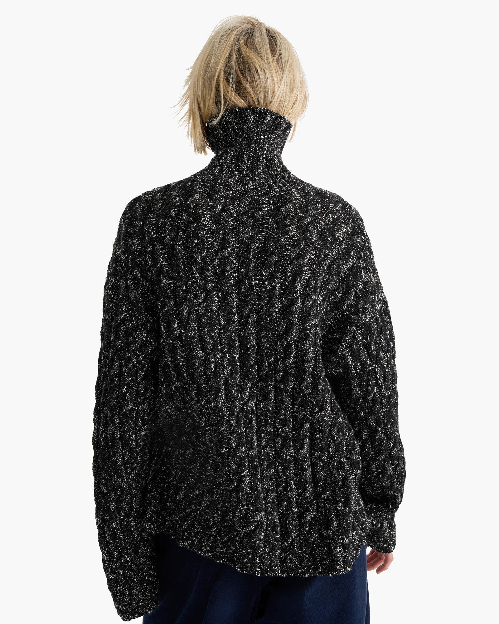 Marled Cotton Wool Blend Turtle Neck - Black Marl