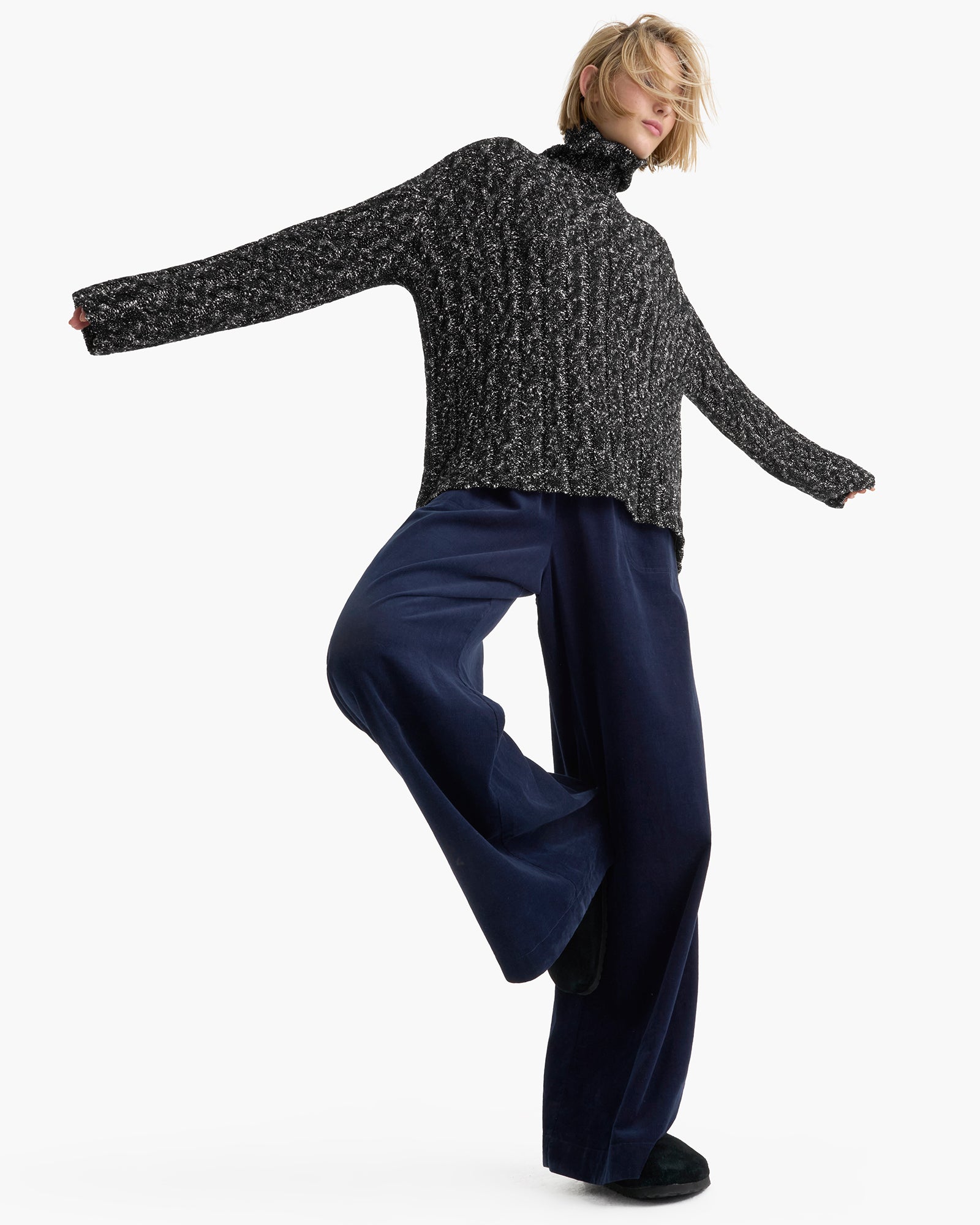 Marled Cotton Wool Blend Turtle Neck - Black Marl