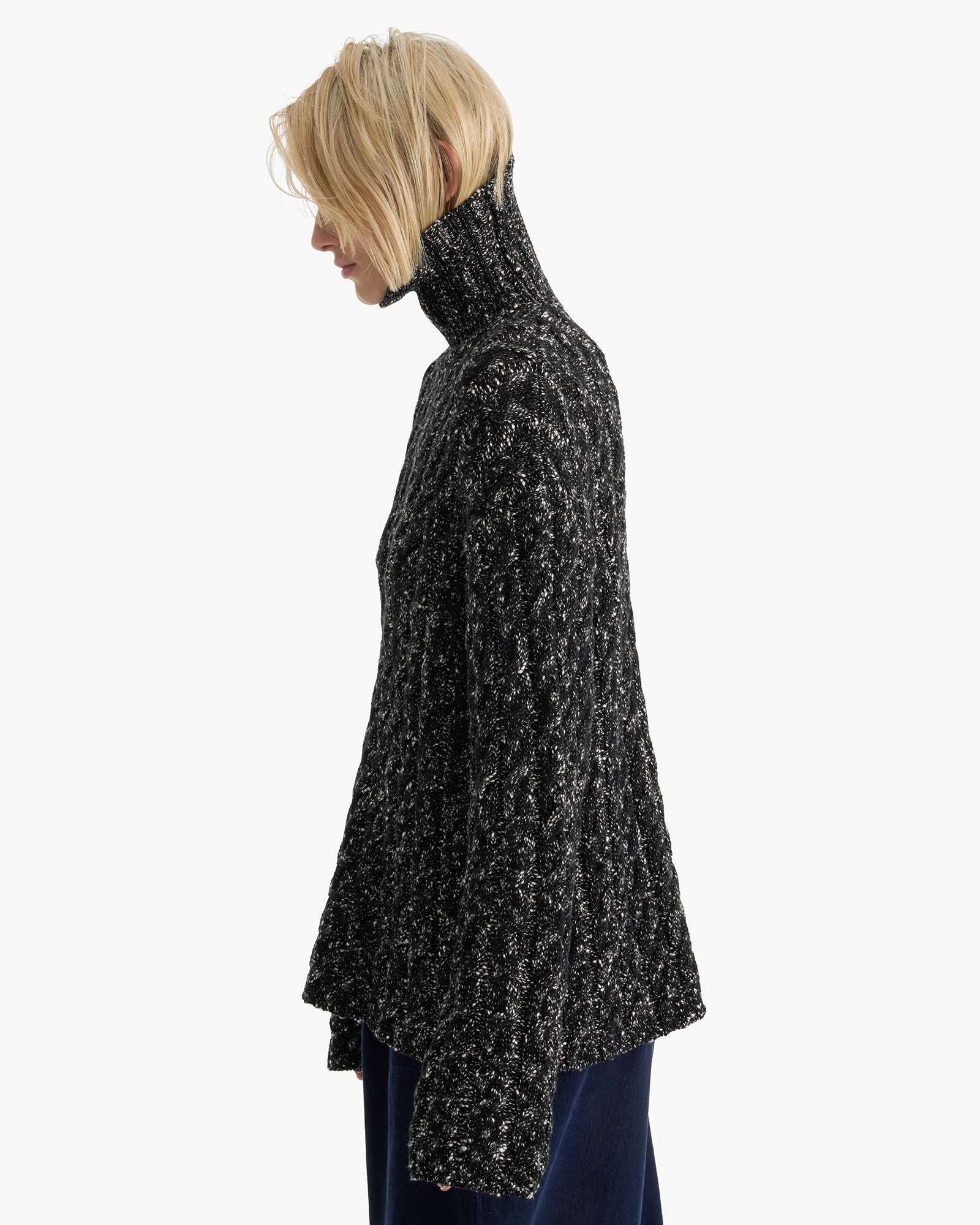 Marled Cotton Wool Blend Turtle Neck - Black Marl