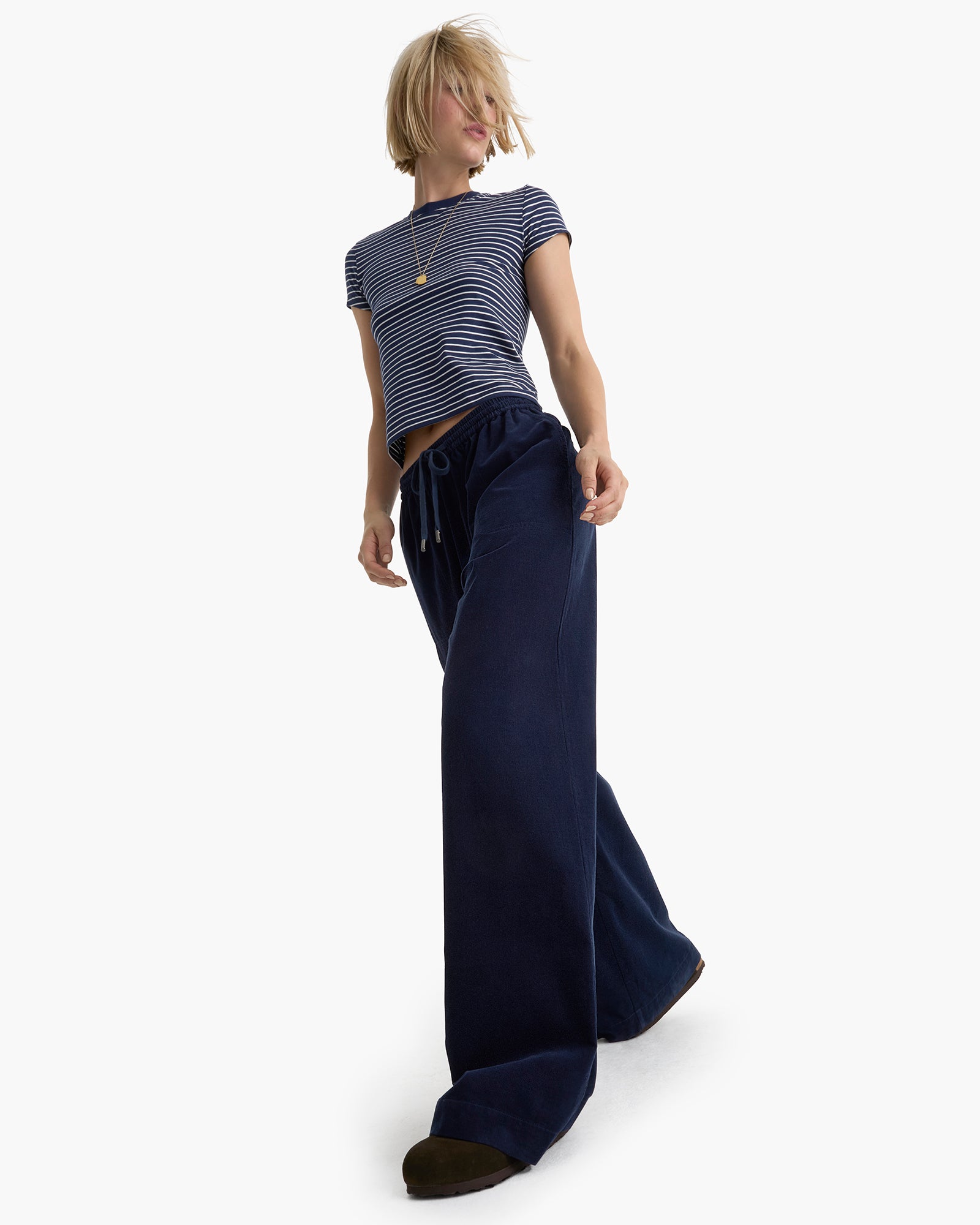 Wide Leg Corduroy Pull On Pant - Midnight