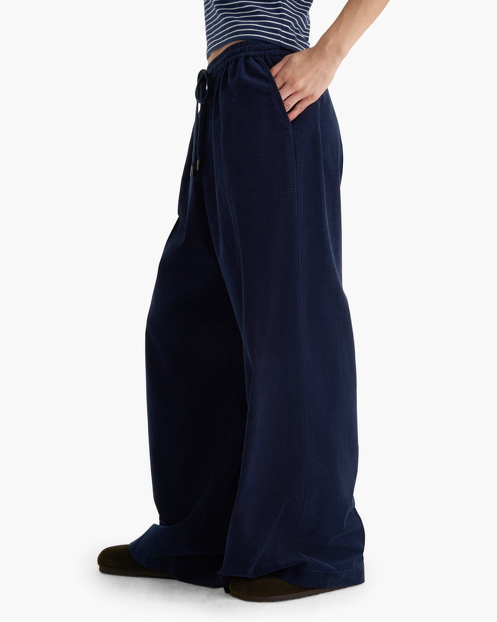 Wide Leg Corduroy Pull On Pant - Midnight
