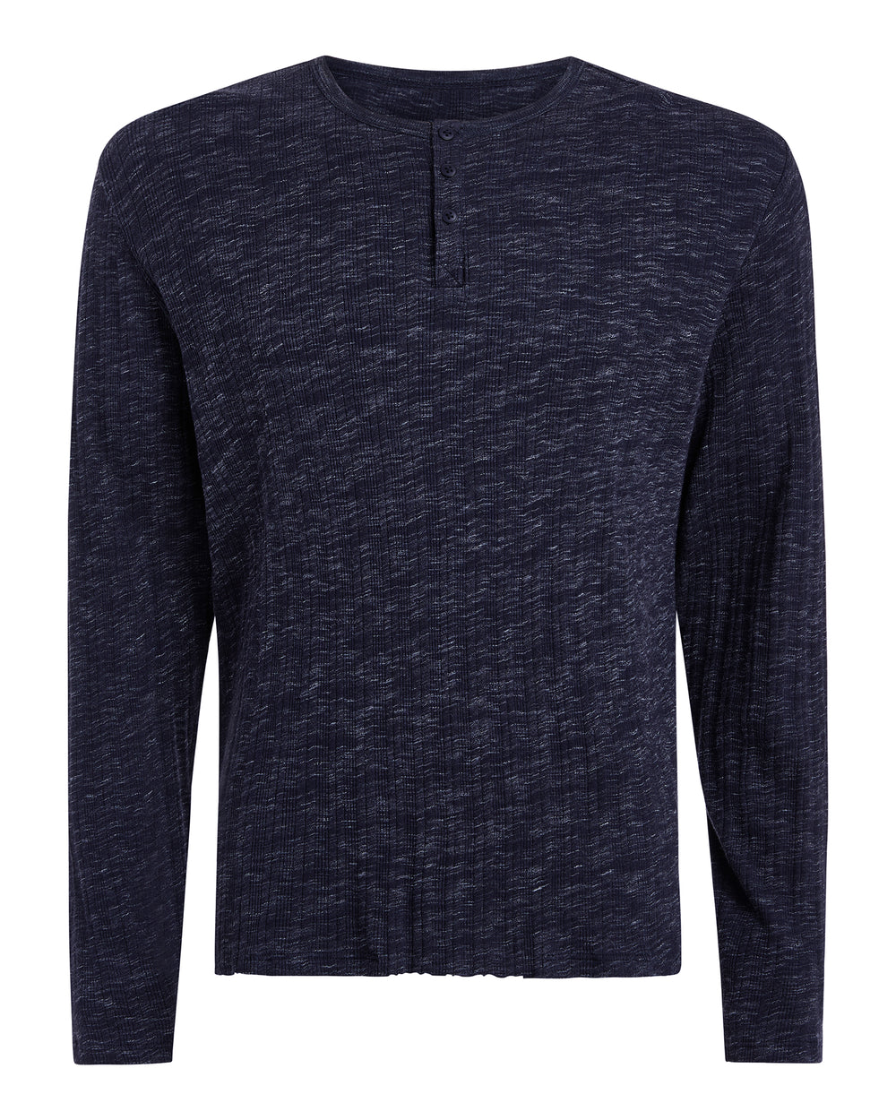Rib Long Sleeve Destroyed Henley - Dark Navy