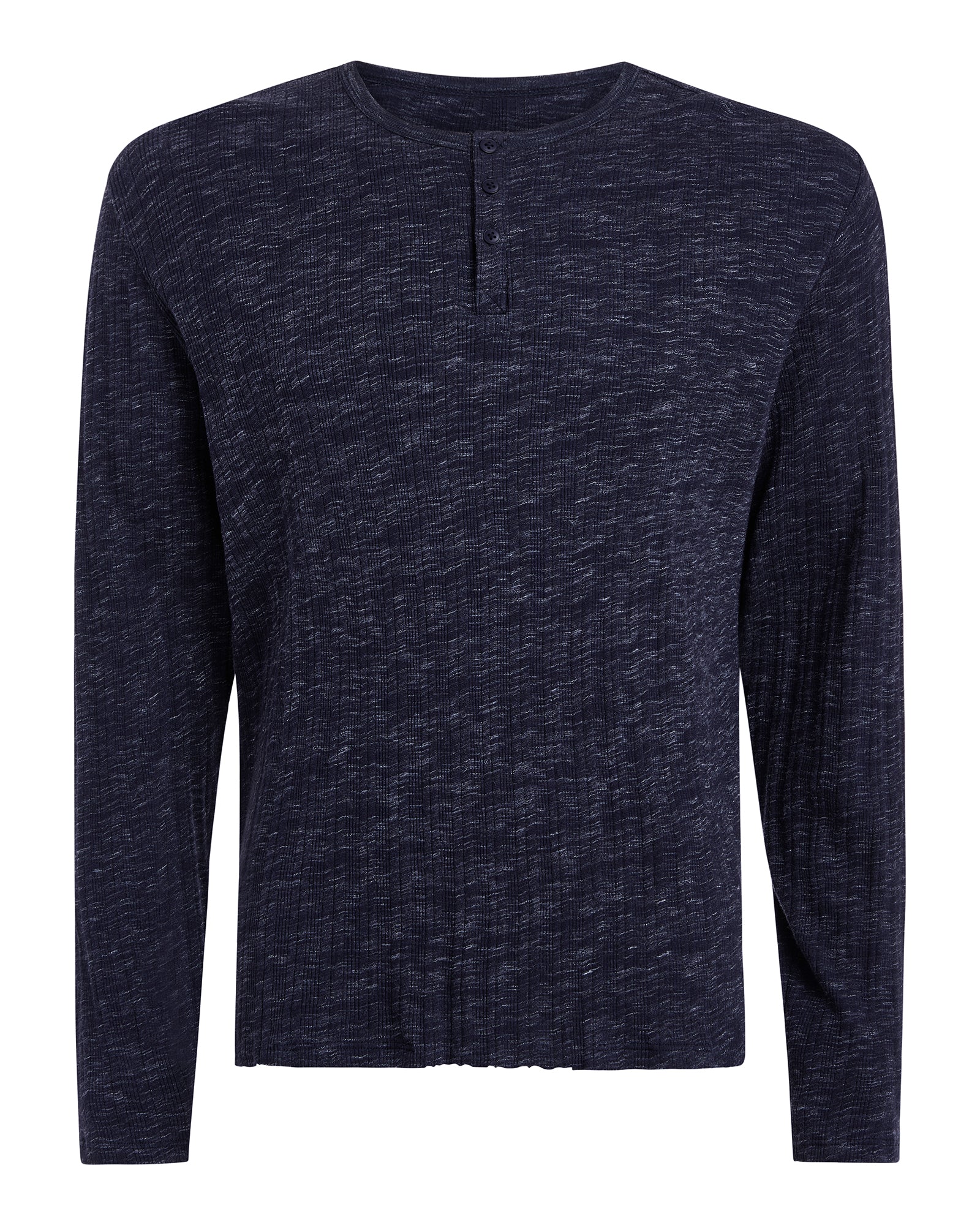 Rib Long Sleeve Destroyed Henley - Dark Navy