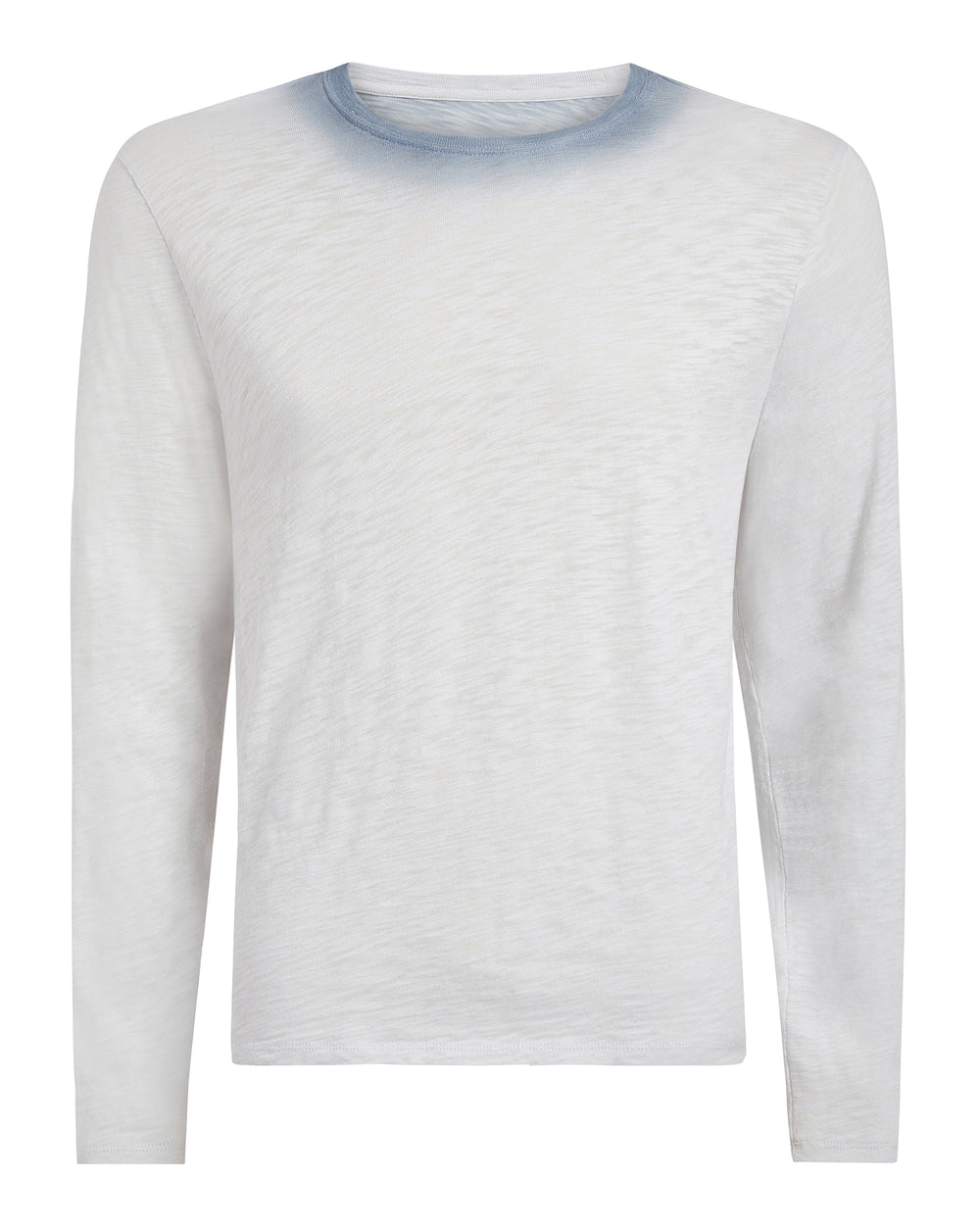 Spray Treatment Slub Jersey Destroyed Long Sleeve Crew Neck Tee - Silver-Wash Navy