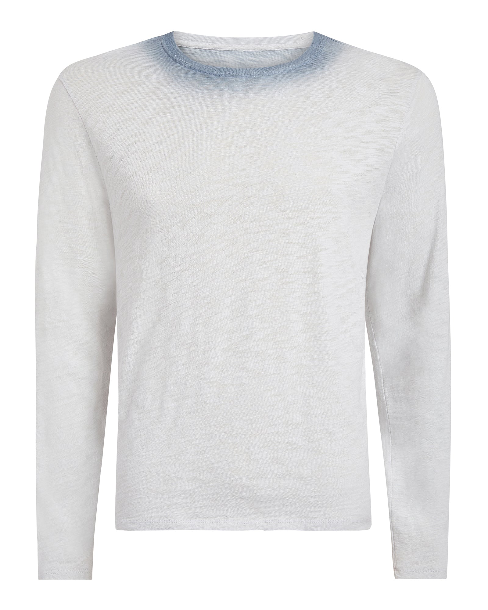 Spray Treatment Slub Jersey Destroyed Long Sleeve Crew Neck Tee - Silver-Wash Navy