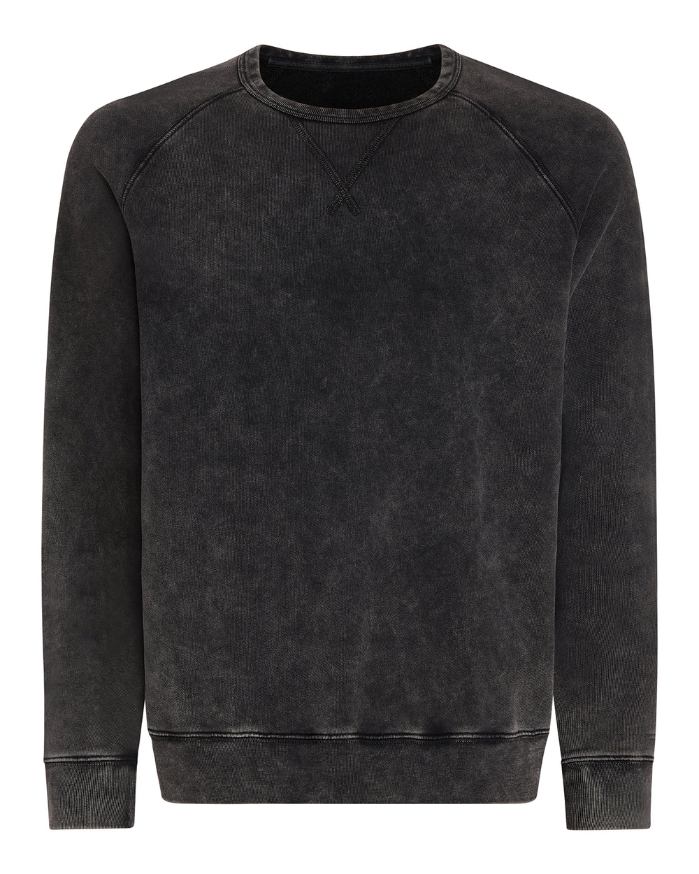 French Terry with Pigment Wash Crew Neck Pullover - Black