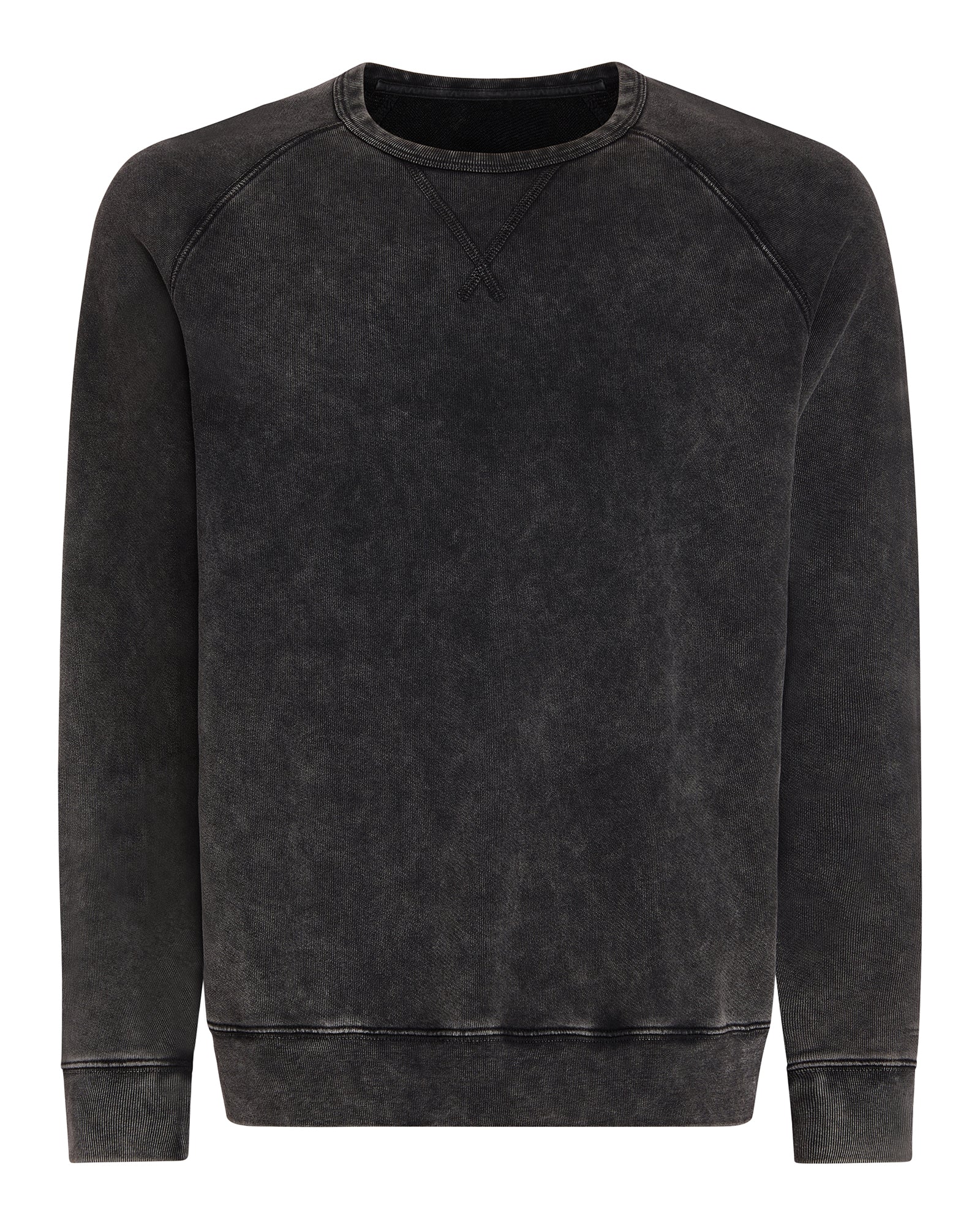 French Terry with Pigment Wash Crew Neck Pullover - Black