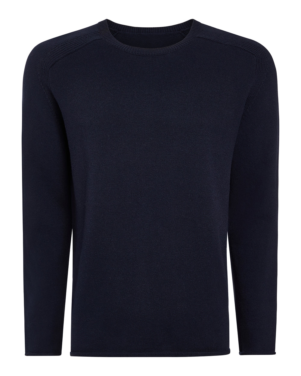 Cotton Cashmere Saddle Shoulder Crew Neck Sweater - Dark Navy