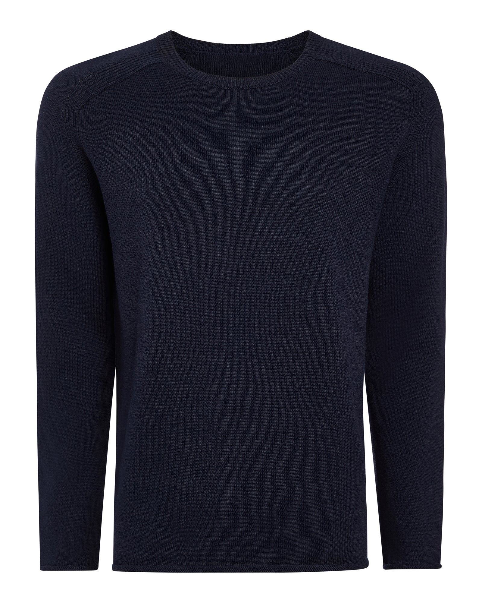 Cotton Cashmere Saddle Shoulder Crew Neck Sweater - Dark Navy