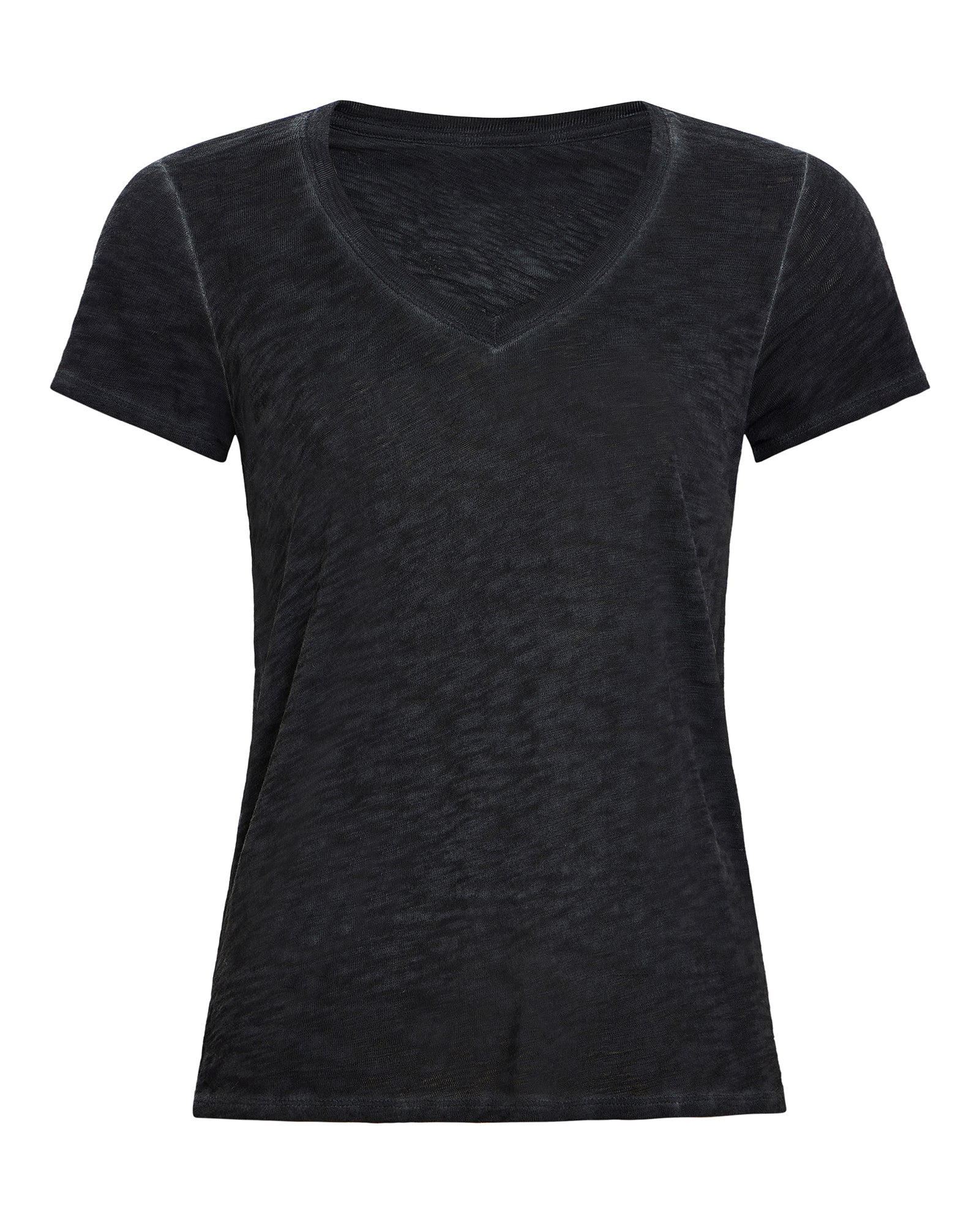 Sublime Wash Slub Jersey Schoolboy V-Neck Tee - Black