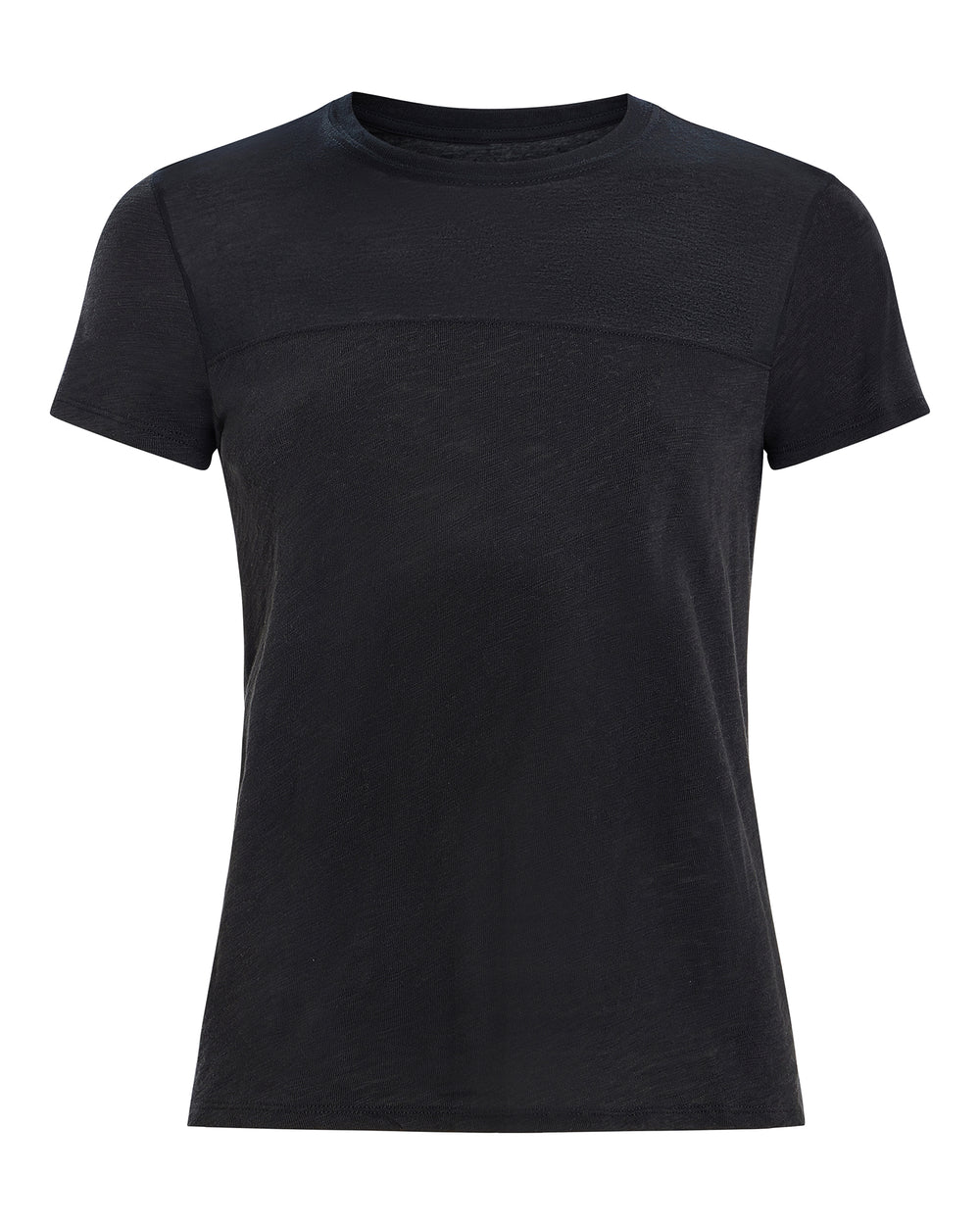 Slub Jersey Mixed Media Schoolboy Crew Neck Tee - Black