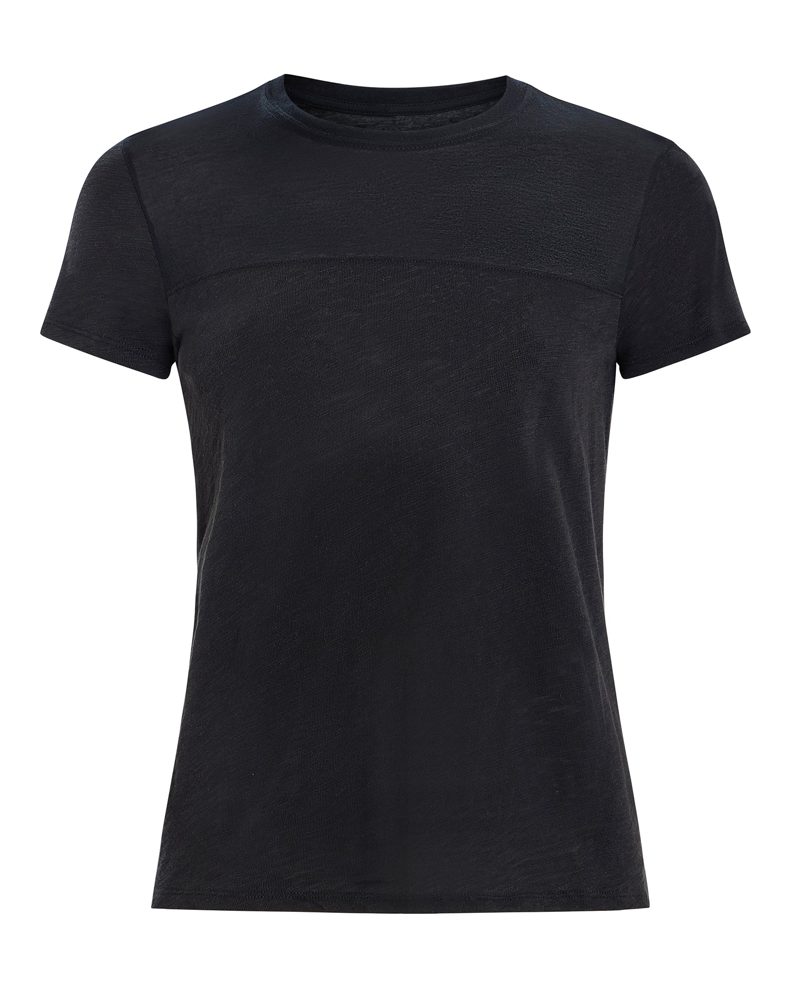 Slub Jersey Mixed Media Schoolboy Crew Neck Tee - Black