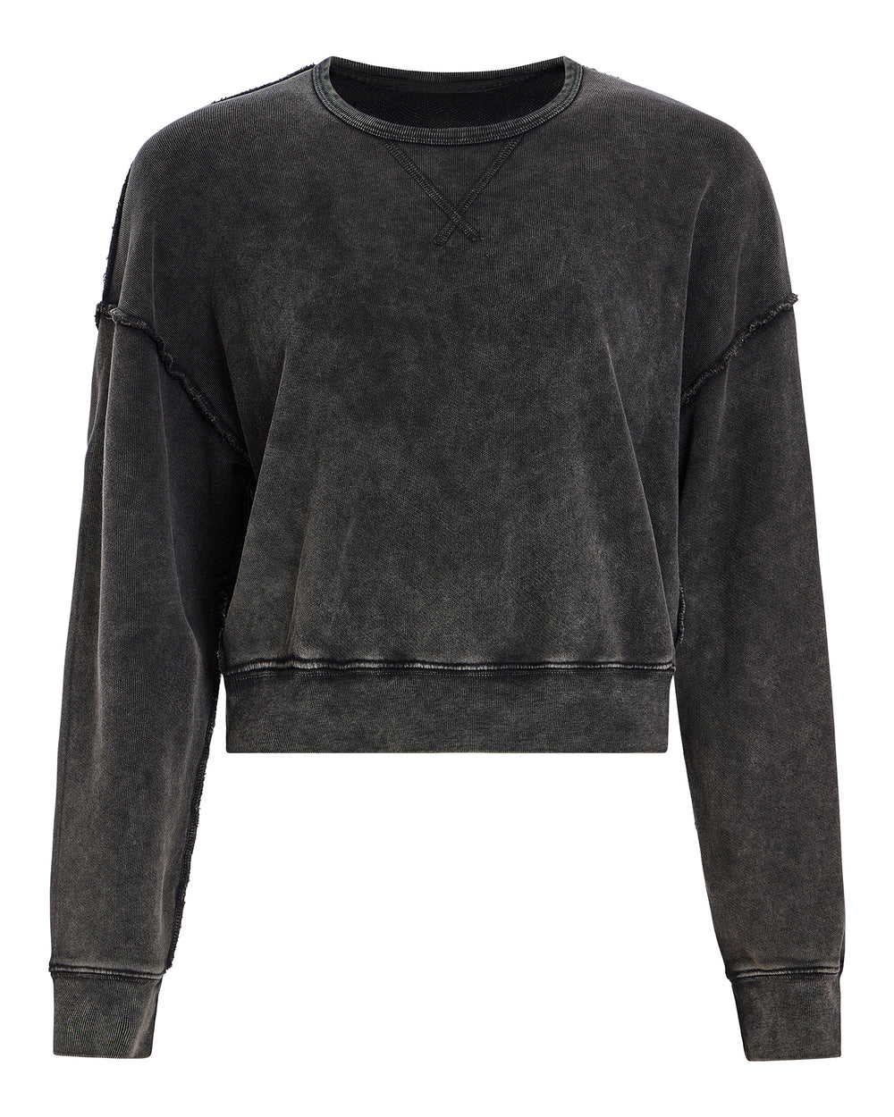 French Terry Pigment Wash Crew Neck Sweatshirt - Black