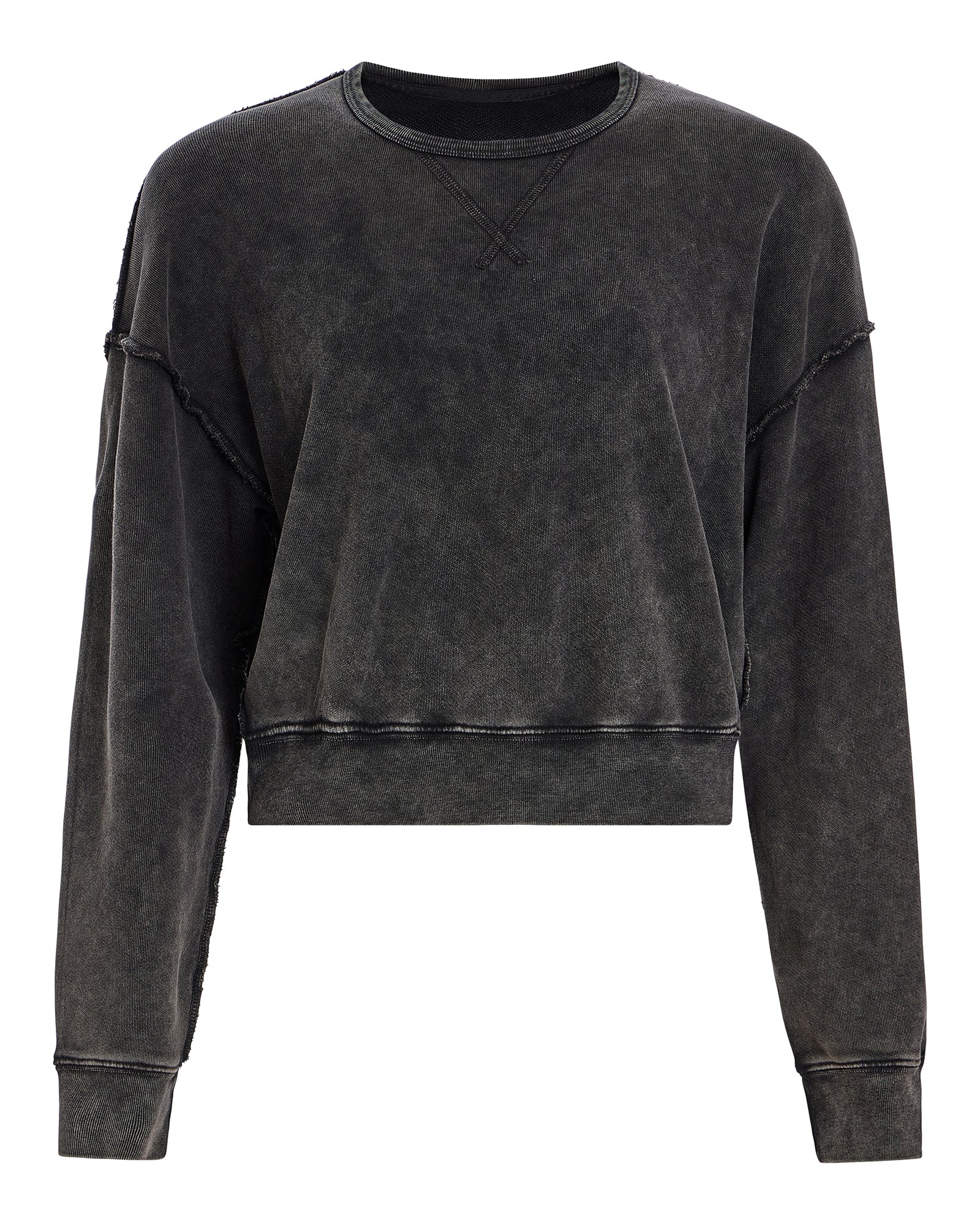 French Terry Pigment Wash Crew Neck Sweatshirt - Black