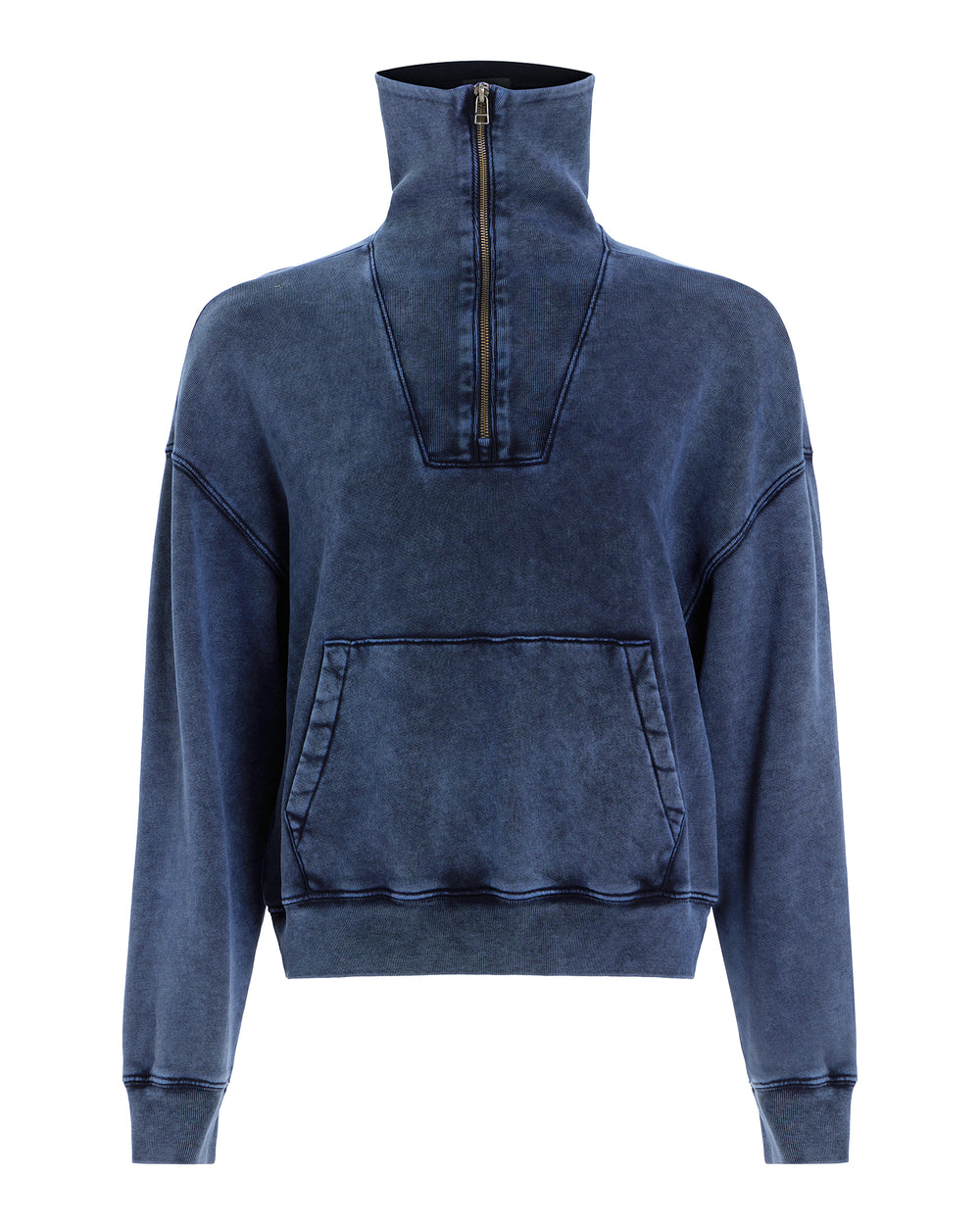 French Terry Pigment Wash Crew Quarter Zip - Dark Navy
