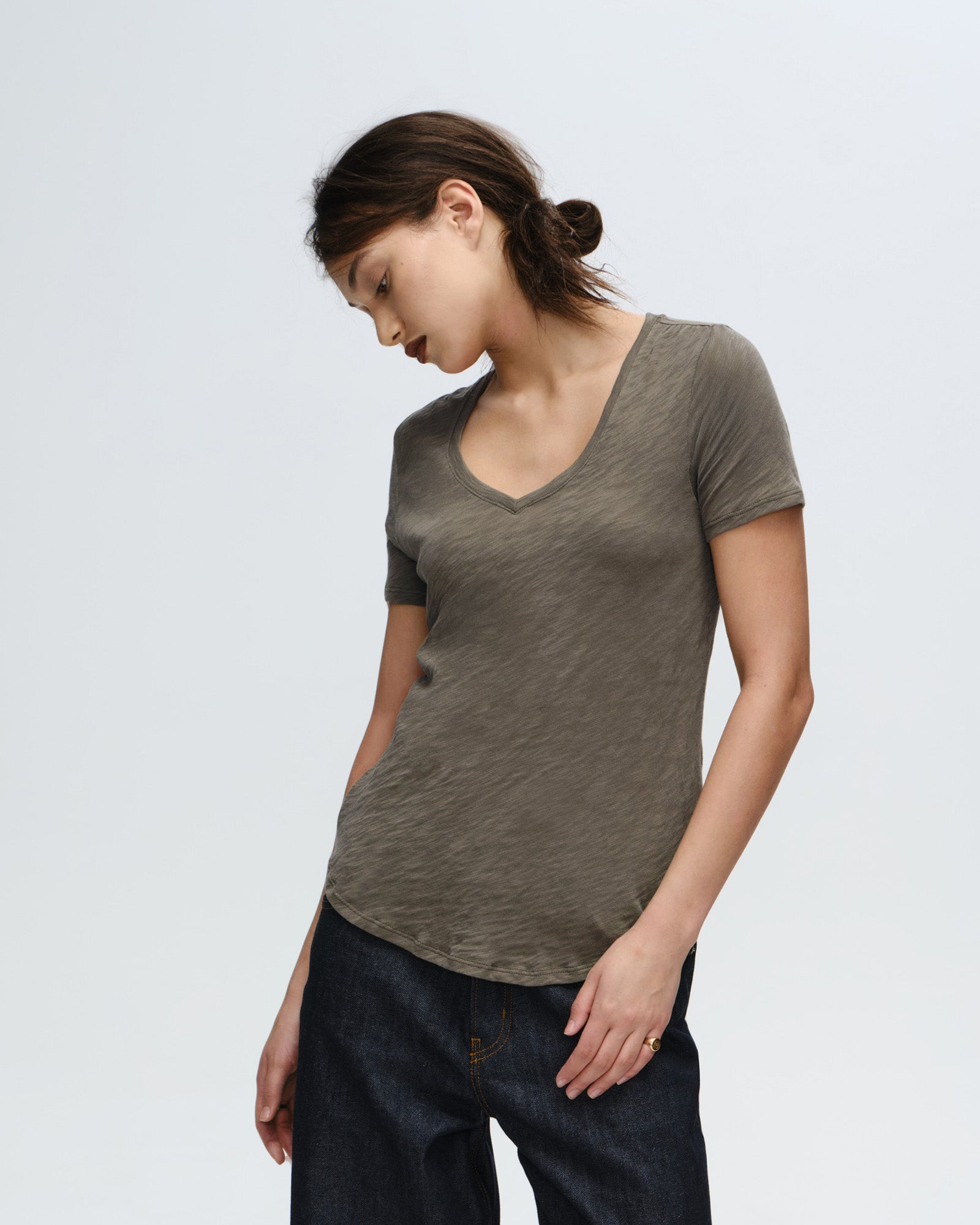 Slub Jersey Classic V-Neck Tee - Army