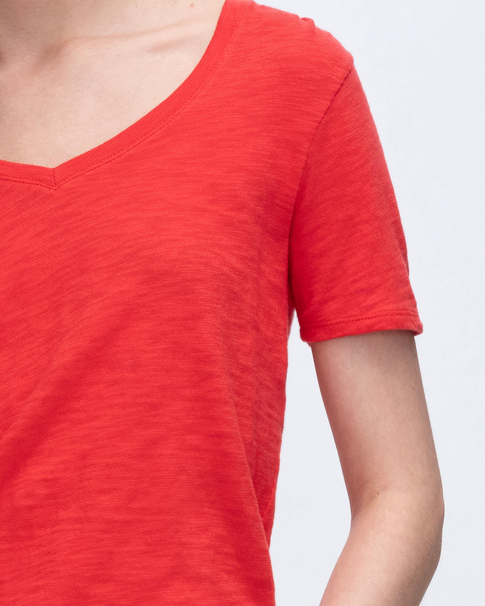 Slub Jersey Classic Short Sleeve V-Neck Tee - Cardinal Red