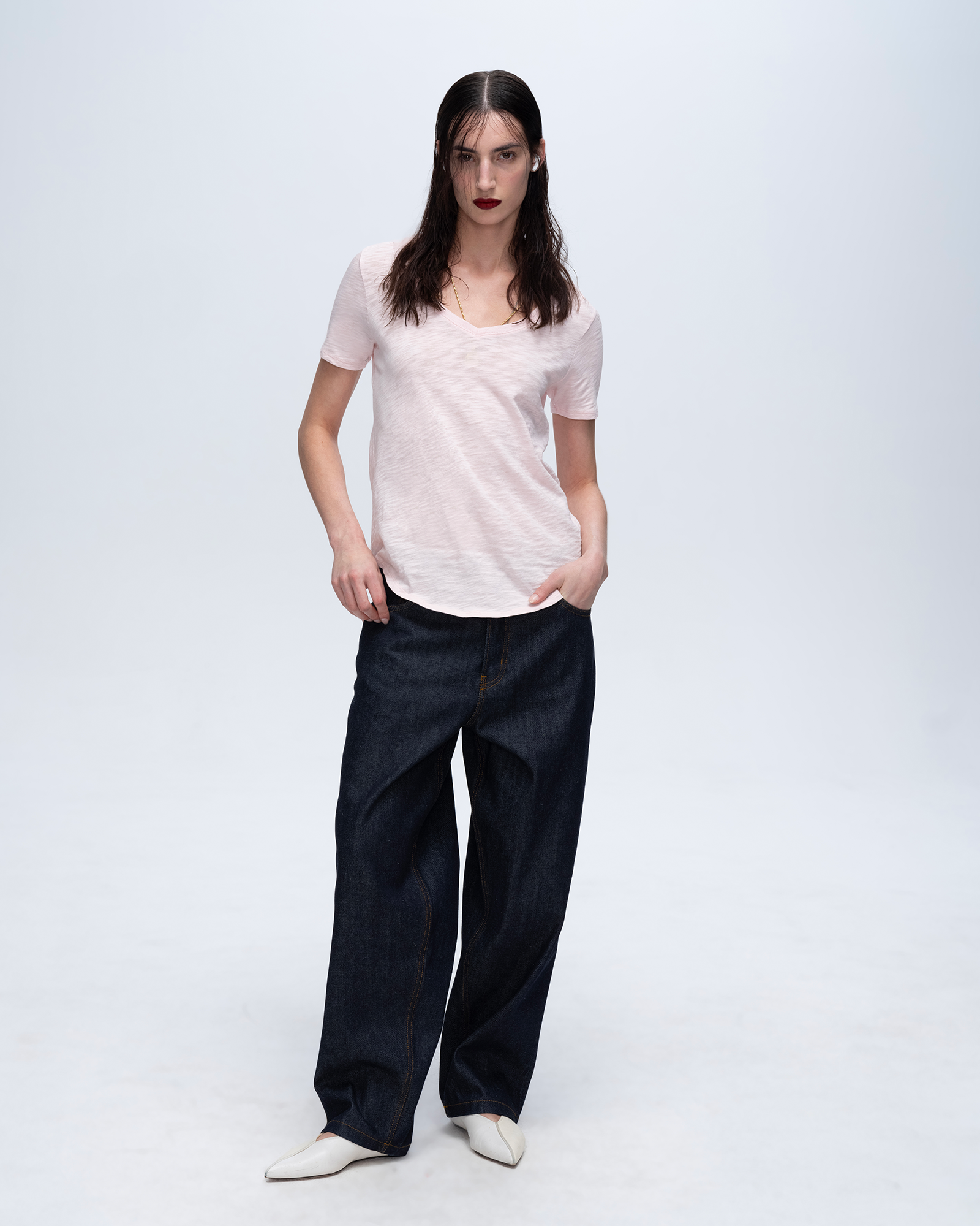 Slub Jersey Classic Short Sleeve V-Neck Tee - Pink Camelia
