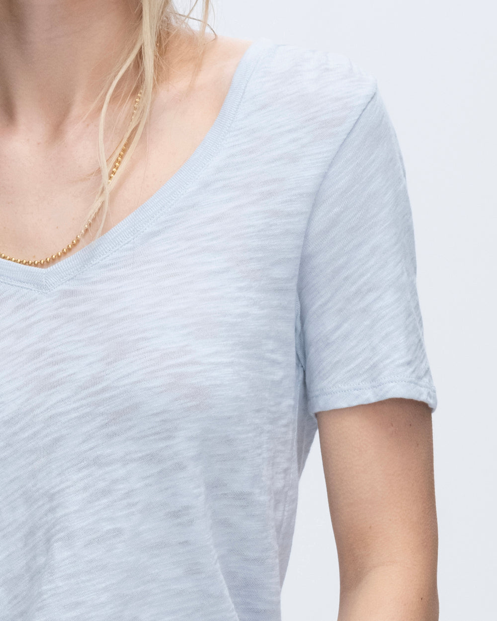 Slub Jersey Classic Short Sleeve V-Neck Tee - Powder Blue