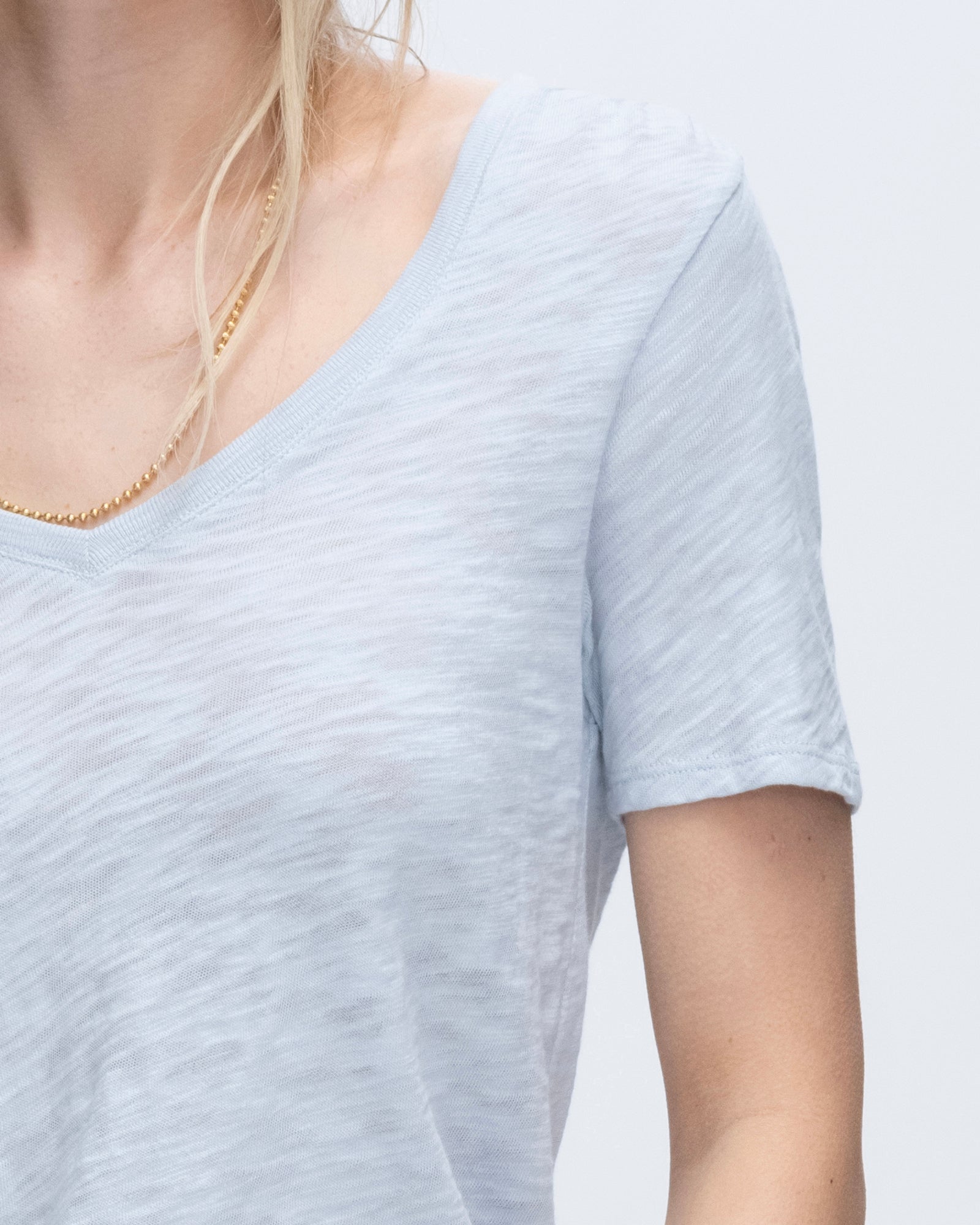 Slub Jersey Classic Short Sleeve V-Neck Tee - Powder Blue