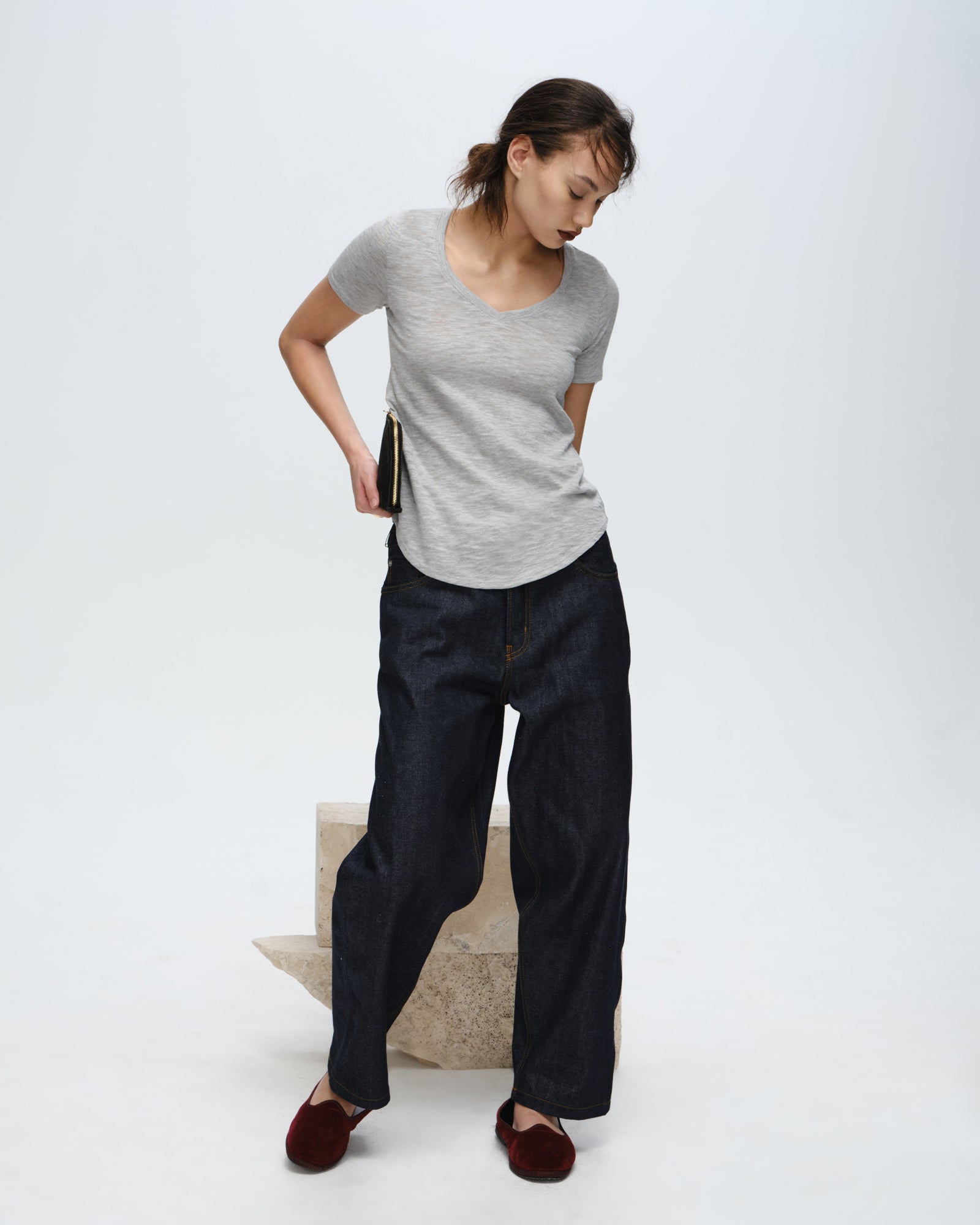 Slub Jersey Classic V-Neck Tee - Heather Grey