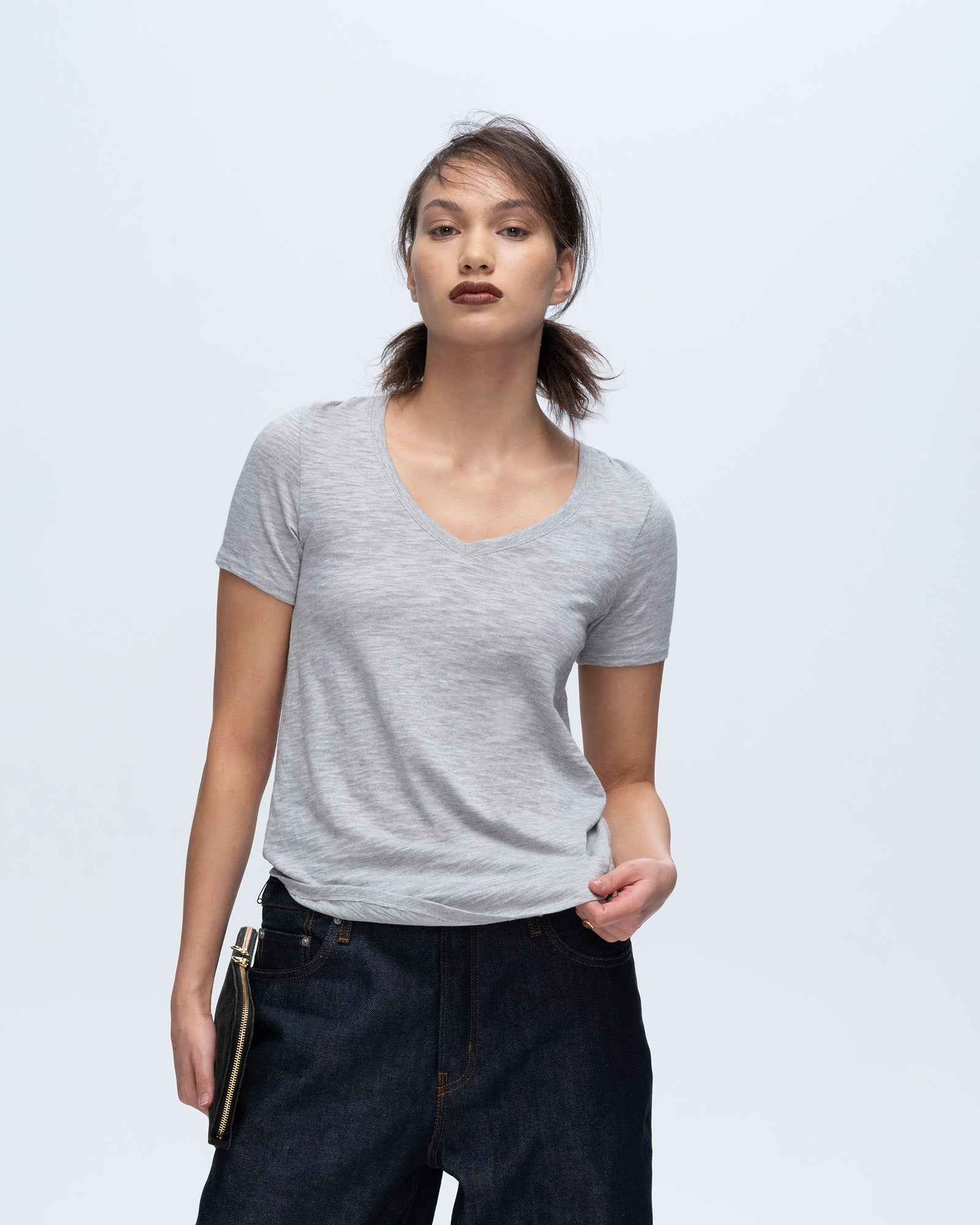 Slub Jersey Classic V-Neck Tee - Heather Grey