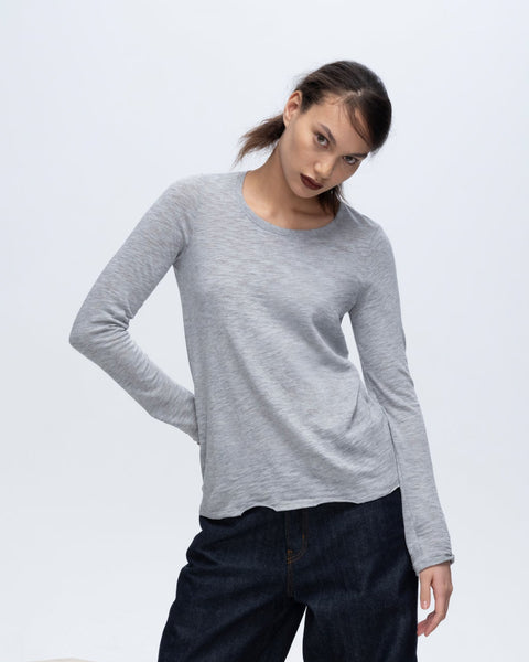 トップス OVY Cotton Long Sleeve T-shirt gray ATM Anthony Thomas Melillo Women's Slub Jersey Long Sleeve