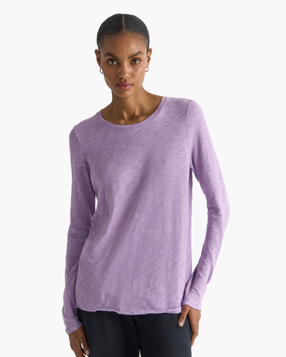 Slub Jersey Long Sleeve Destroyed Wash Tee - Thistle