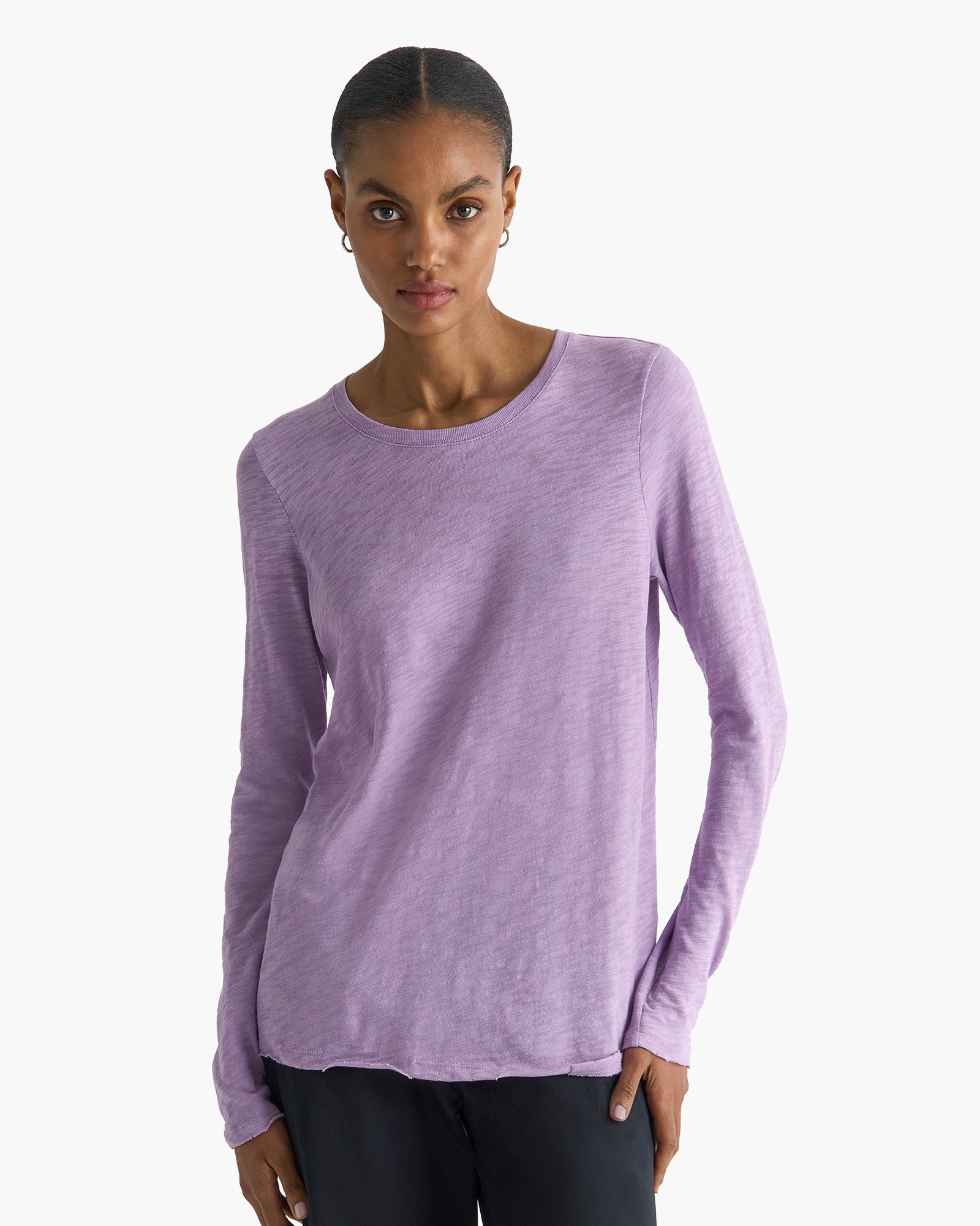 Slub Jersey Long Sleeve Destroyed Wash Tee - Thistle