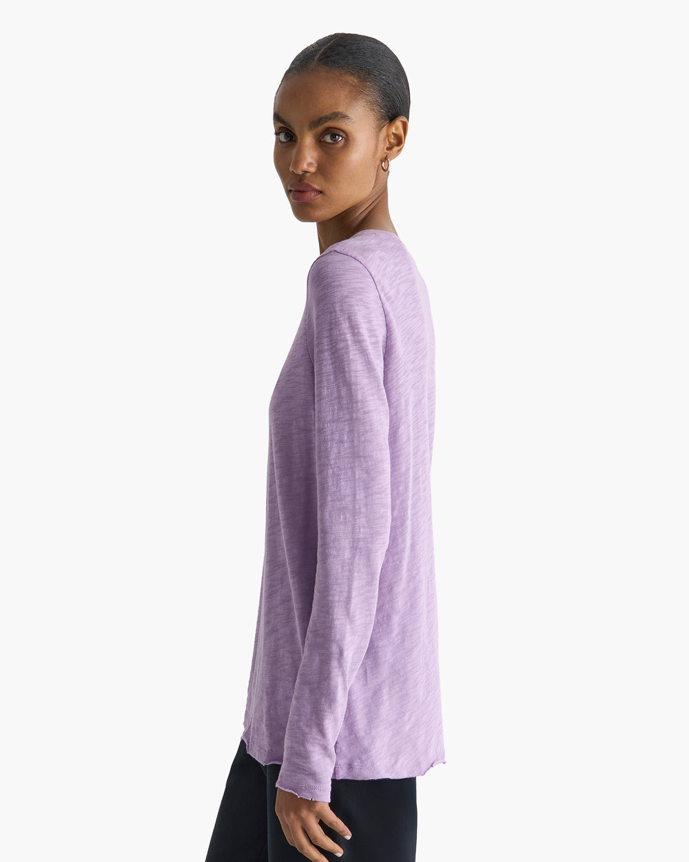 Slub Jersey Long Sleeve Destroyed Wash Tee - Thistle