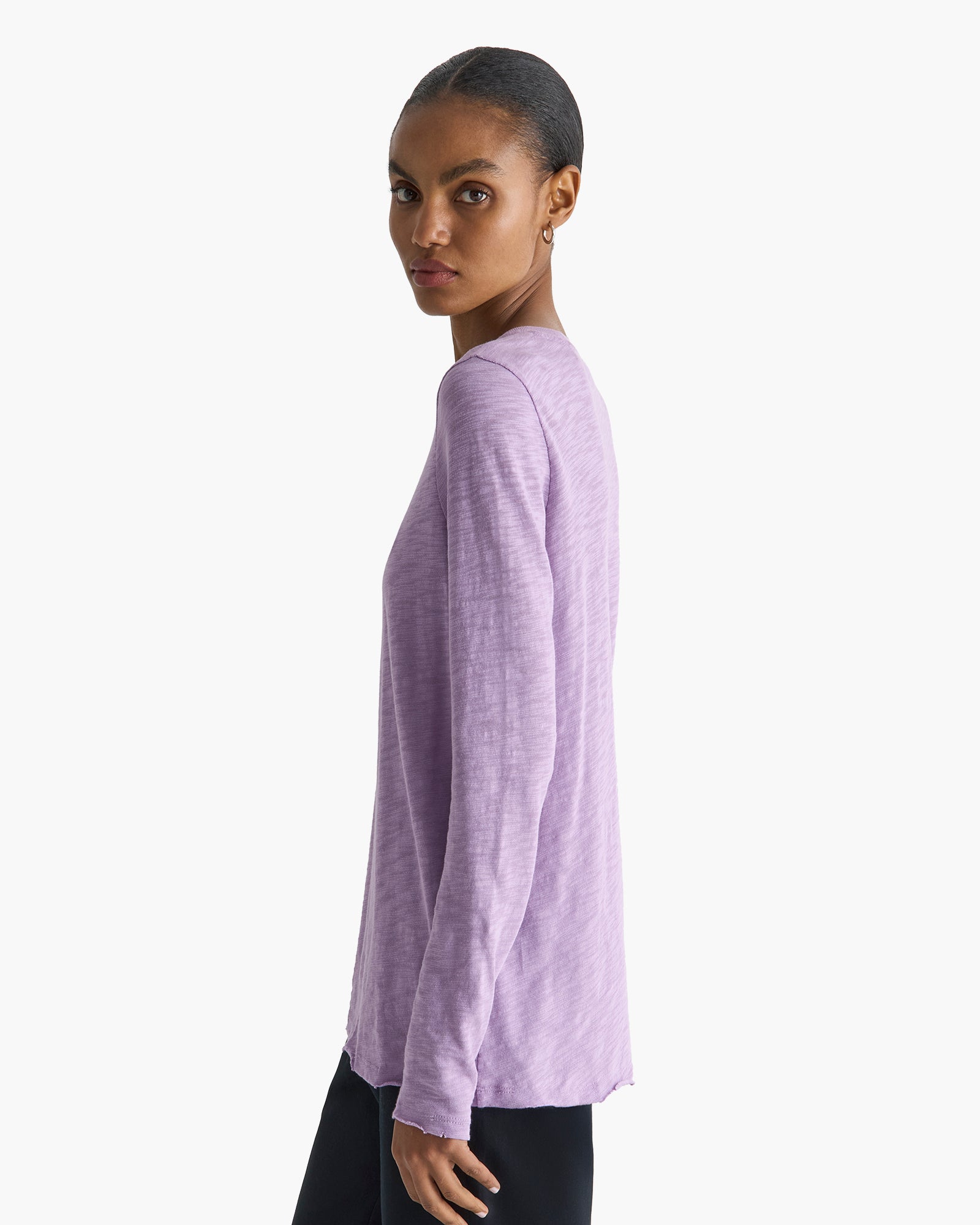 Slub Jersey Long Sleeve Destroyed Wash Tee - Thistle