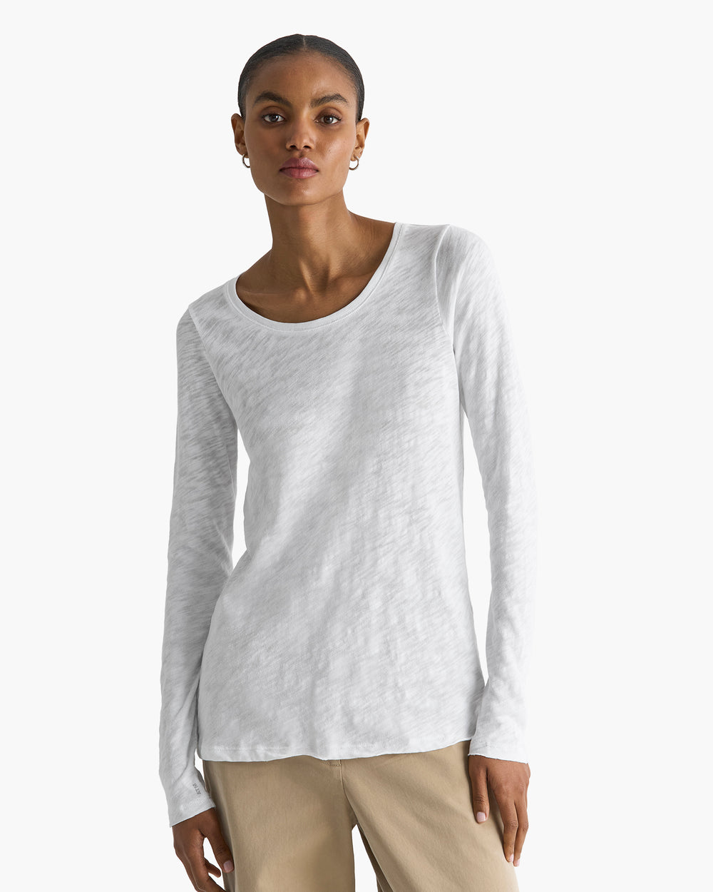 Slub Jersey Long Sleeve Destroyed Wash Tee - White