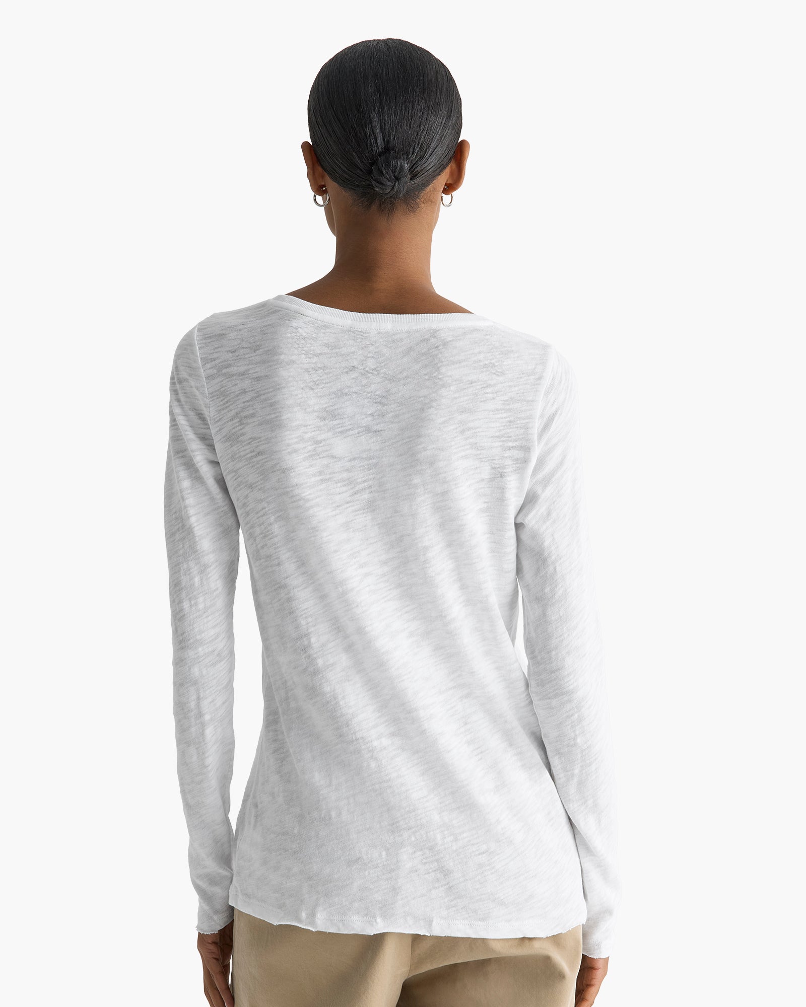 Slub Jersey Long Sleeve Destroyed Wash Tee - White