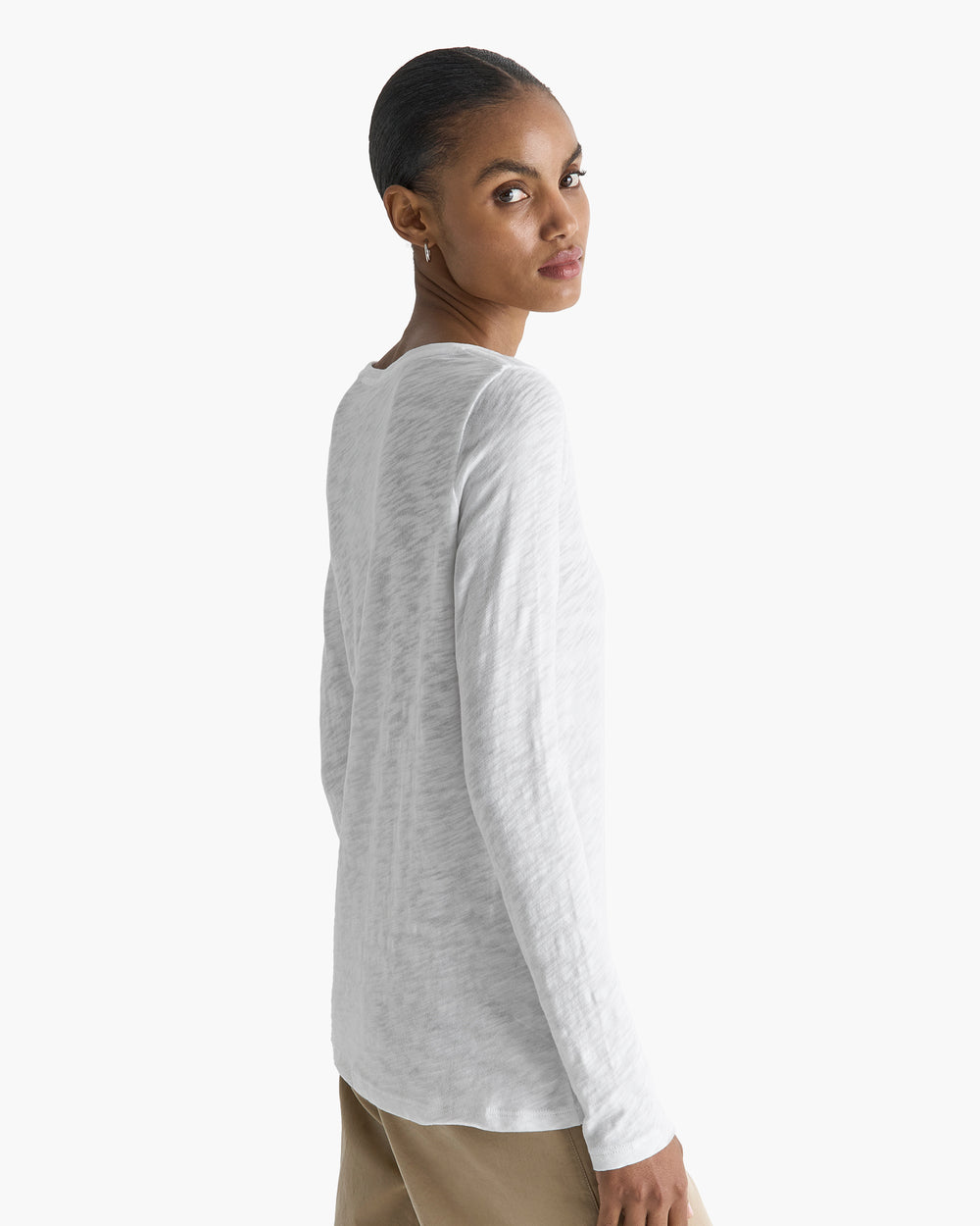 Slub Jersey Long Sleeve Destroyed Wash Tee - White