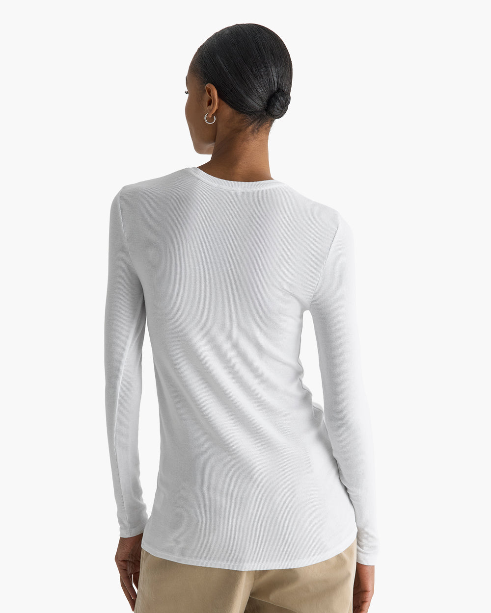 Modal Rib Long Sleeve Crew - White