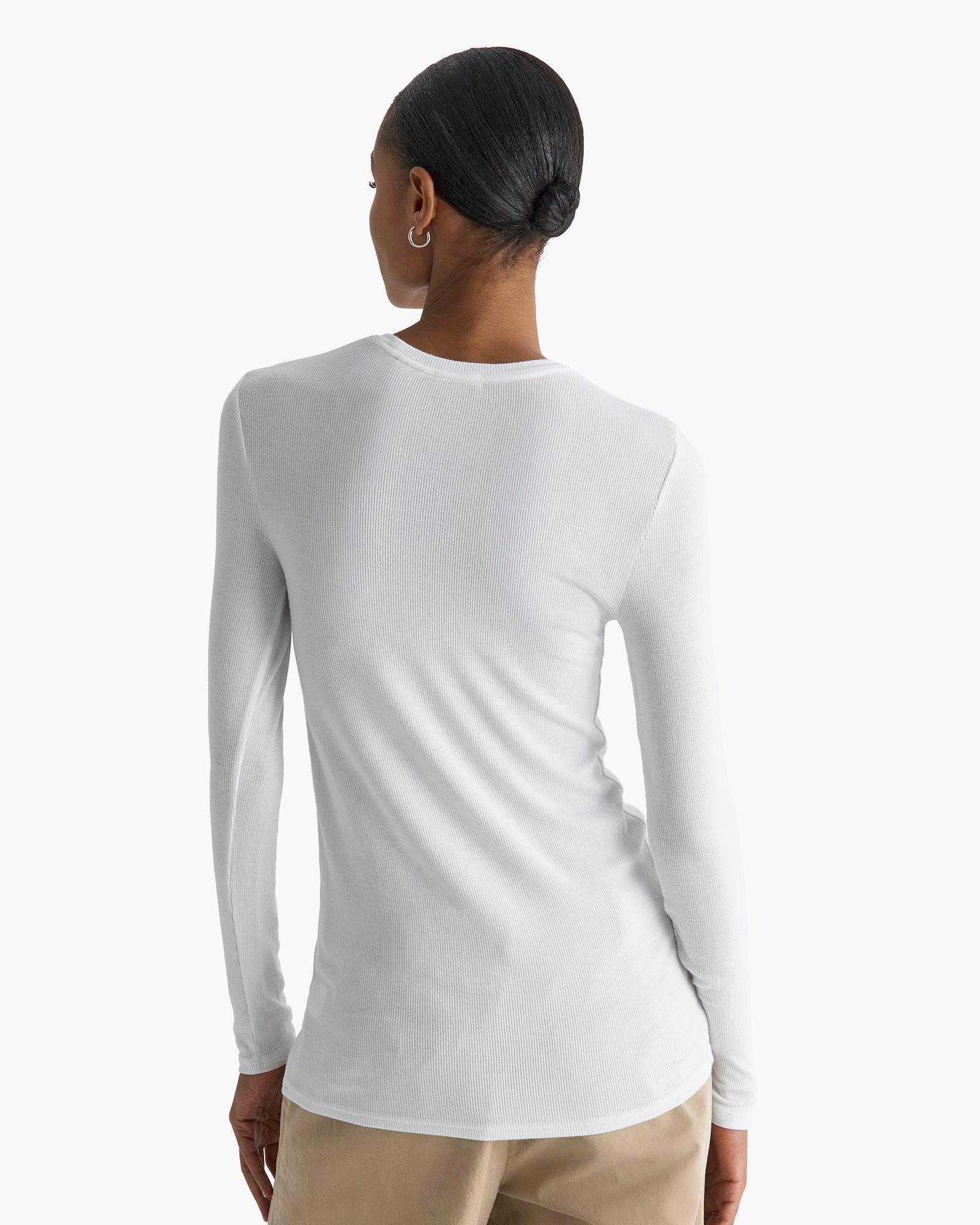 Modal Rib Long Sleeve Crew - White
